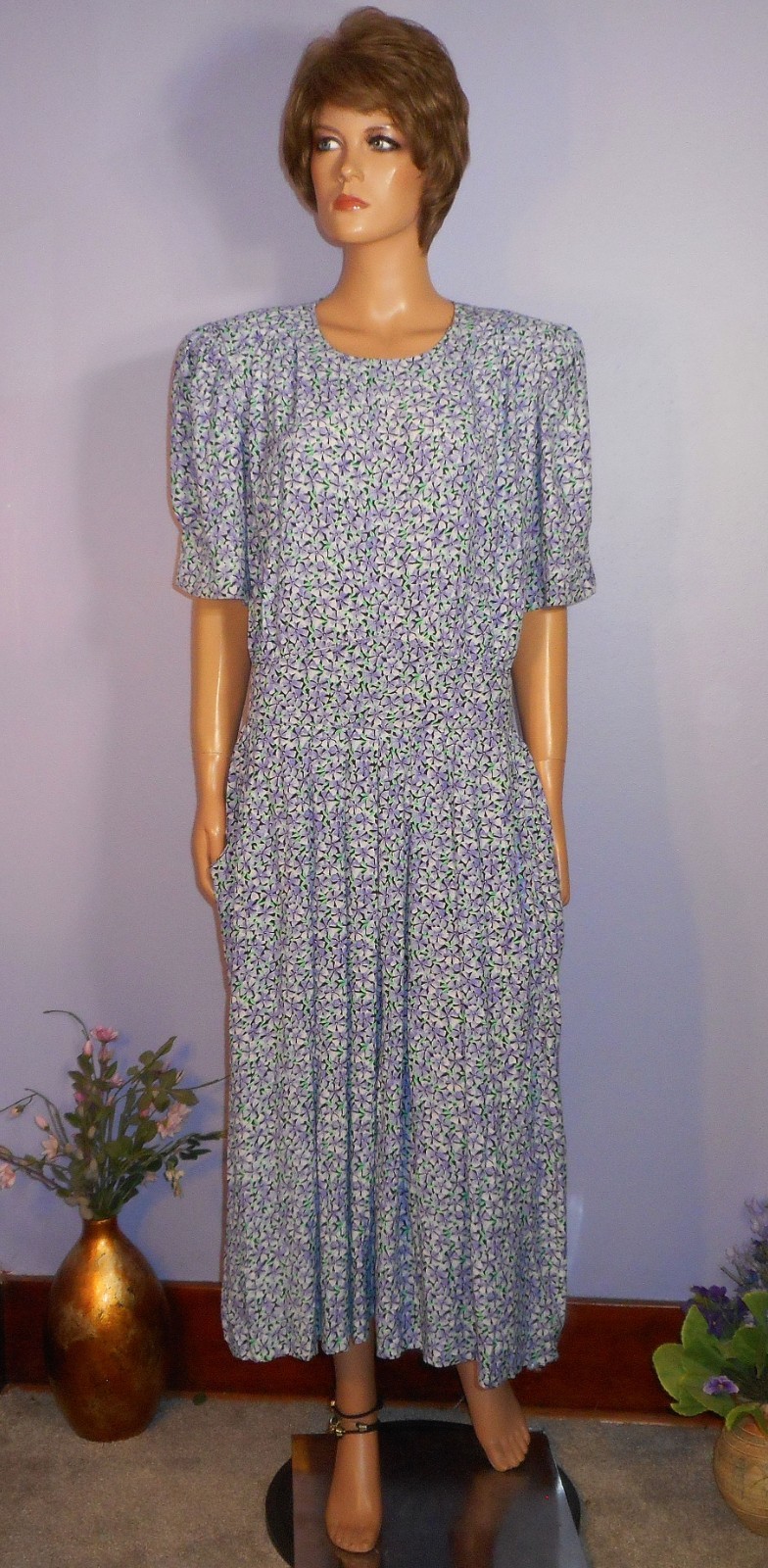 Vtg Early ‘90s Karin Stevens (KSL) Cottagecore/Secretary Rayon Dress, Mod 11/12