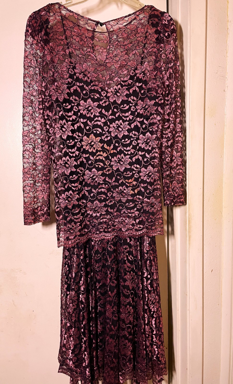 VTG 70&rsquo;s Rose Chantilly Lace Tea Party Cocktail Dress 11/12 **NEEDS REPAIR **