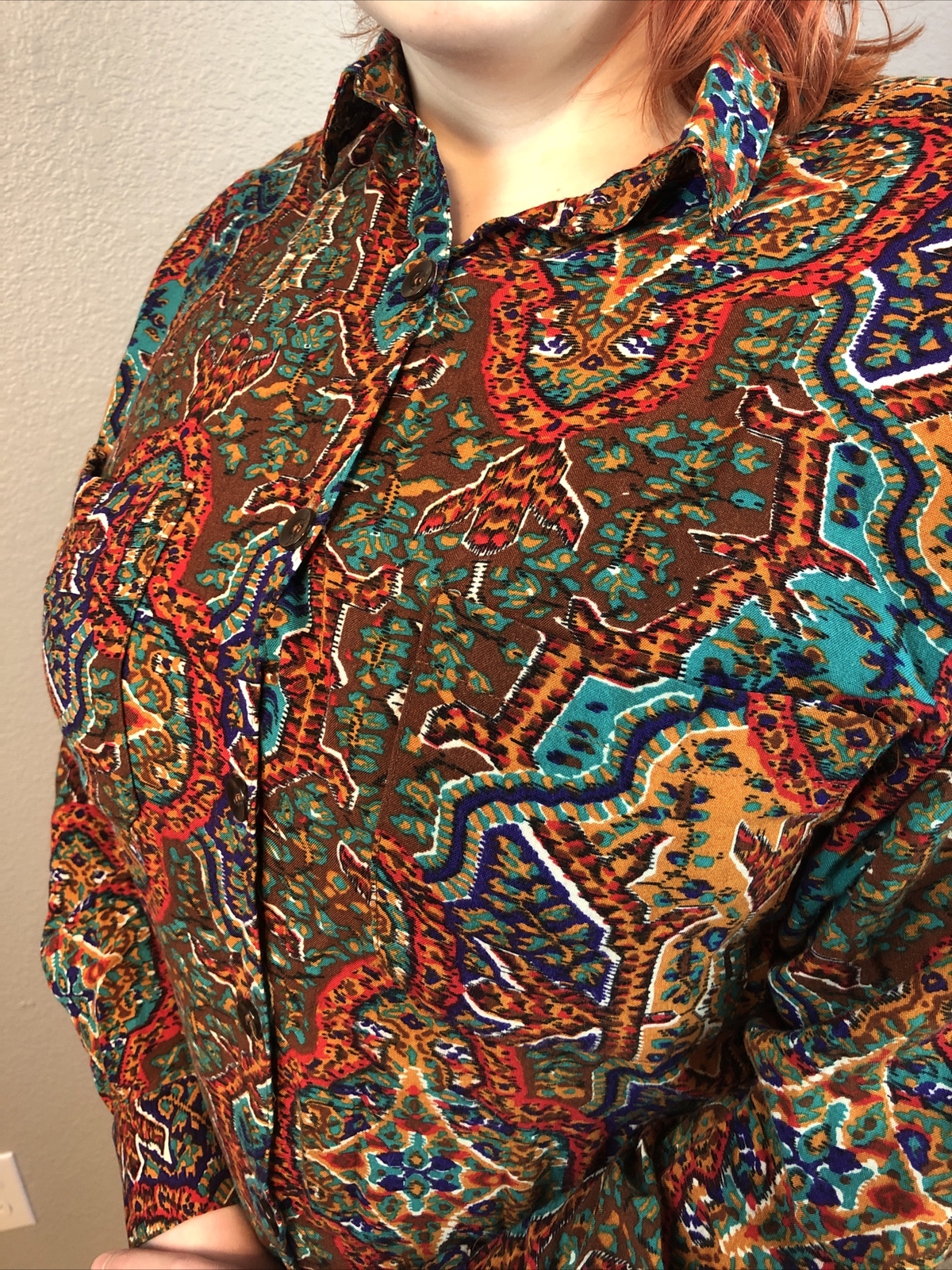 Vintage Forenza Paisley Dress Size M in Brown/Copper/Turquoise w/Shoulder pads