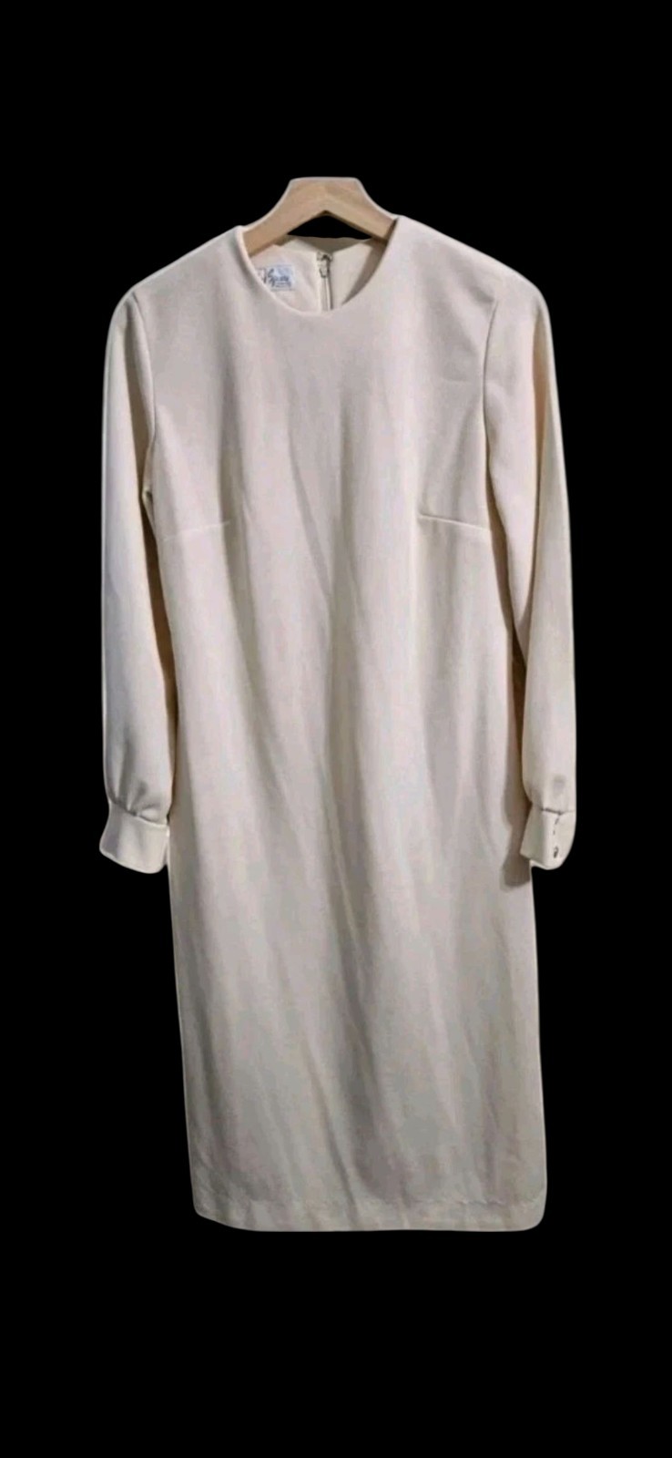 VTG 70s Stoner Square Cream Sheath Med Long Sleeve Classic Minimalist Dress