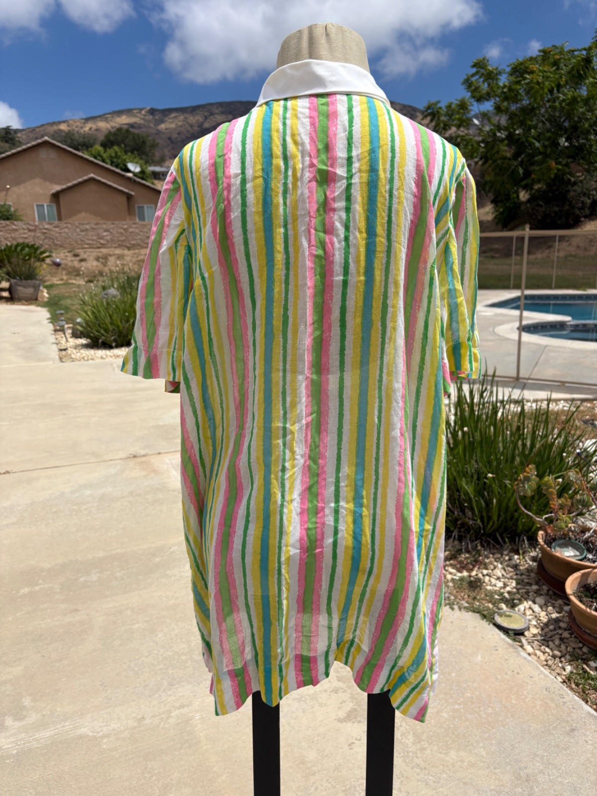 Vintage 60s Handmade Circus Rainbow stripe Parachute Dress Sheer L Needs TLC