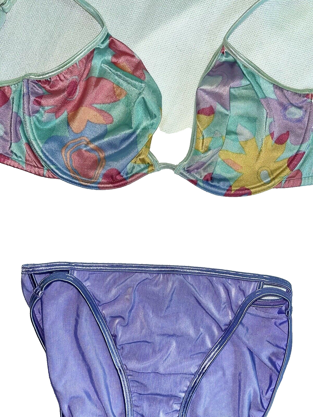 Vtg Victorias Secret Bra Y2K Unlined Pop Floral Purple Vanity Fair Panty 6 M 36D