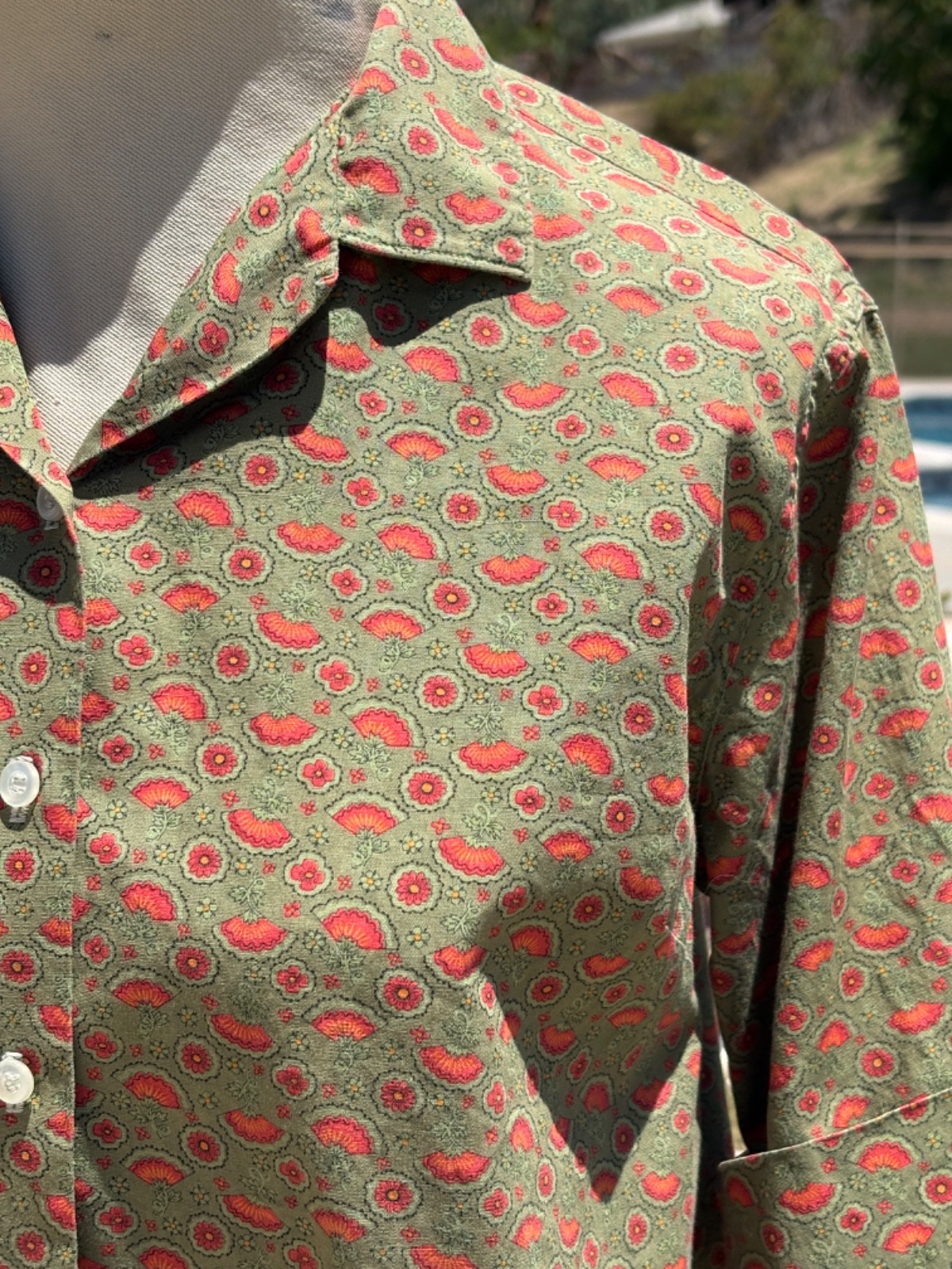 Vintage 50s 60s Christenfeld Button Down Blouse Green M/L Rockabilly Mid Century