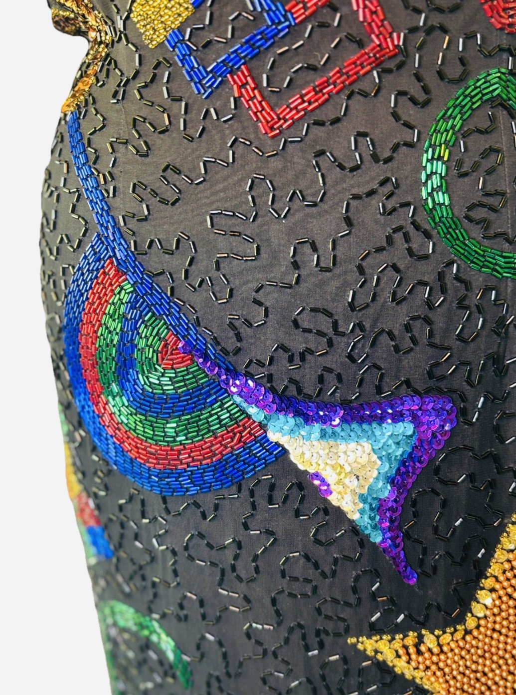 Vintage 80s Silk Heavily Hand Beaded Sequin Celestial Dress by Nadine Boutique