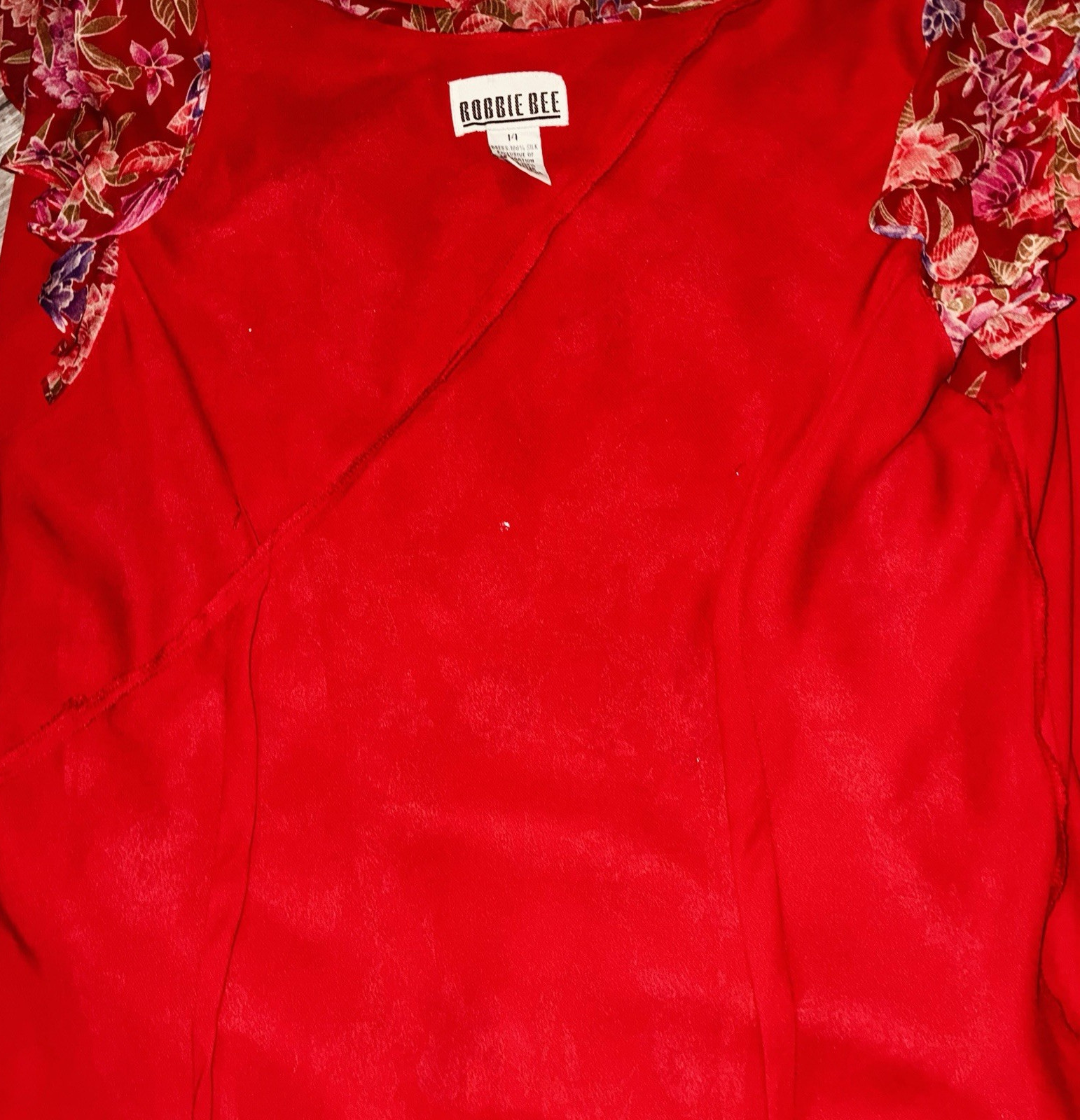 VTG Robbie Bee 100% Silk Red Floral Midi Slip Dress Fairy Chiffon Women’s 14
