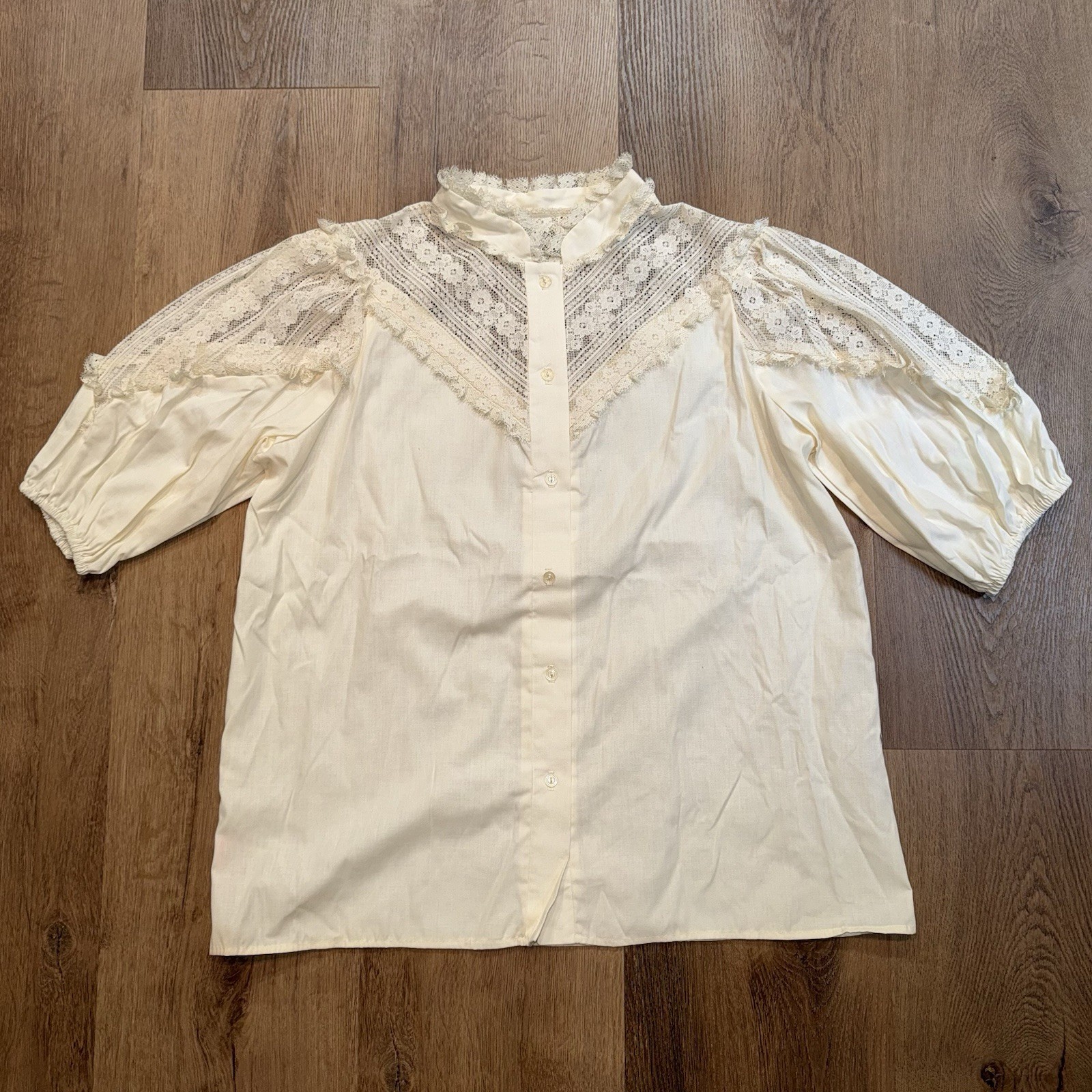 Vintage 70s Jeri Bee Prairie Shirt Lace Western Rockabilly Hippie NOS Womens XL