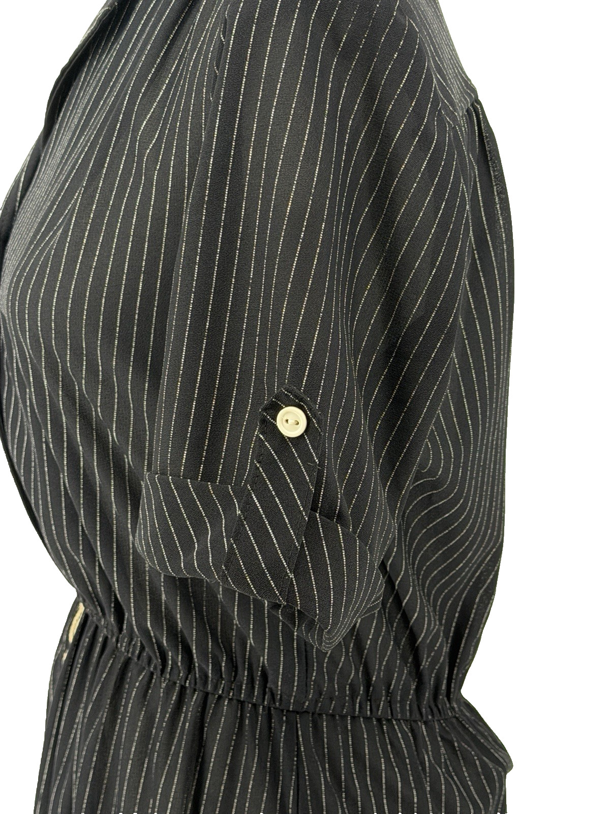 Vintage Tab-Sleeve-Black & White Pinstripe Shirtwaist dress-Size 14-No Belt