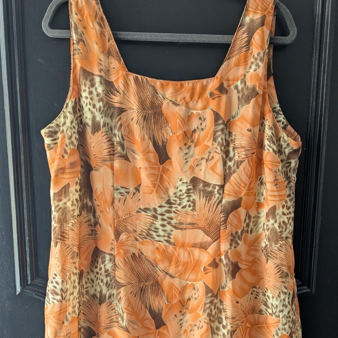 Vtg Chiffon Tropical Leopard Ruffle Midi Dress Asymmetrical Hem Sz 14 Cocktail
