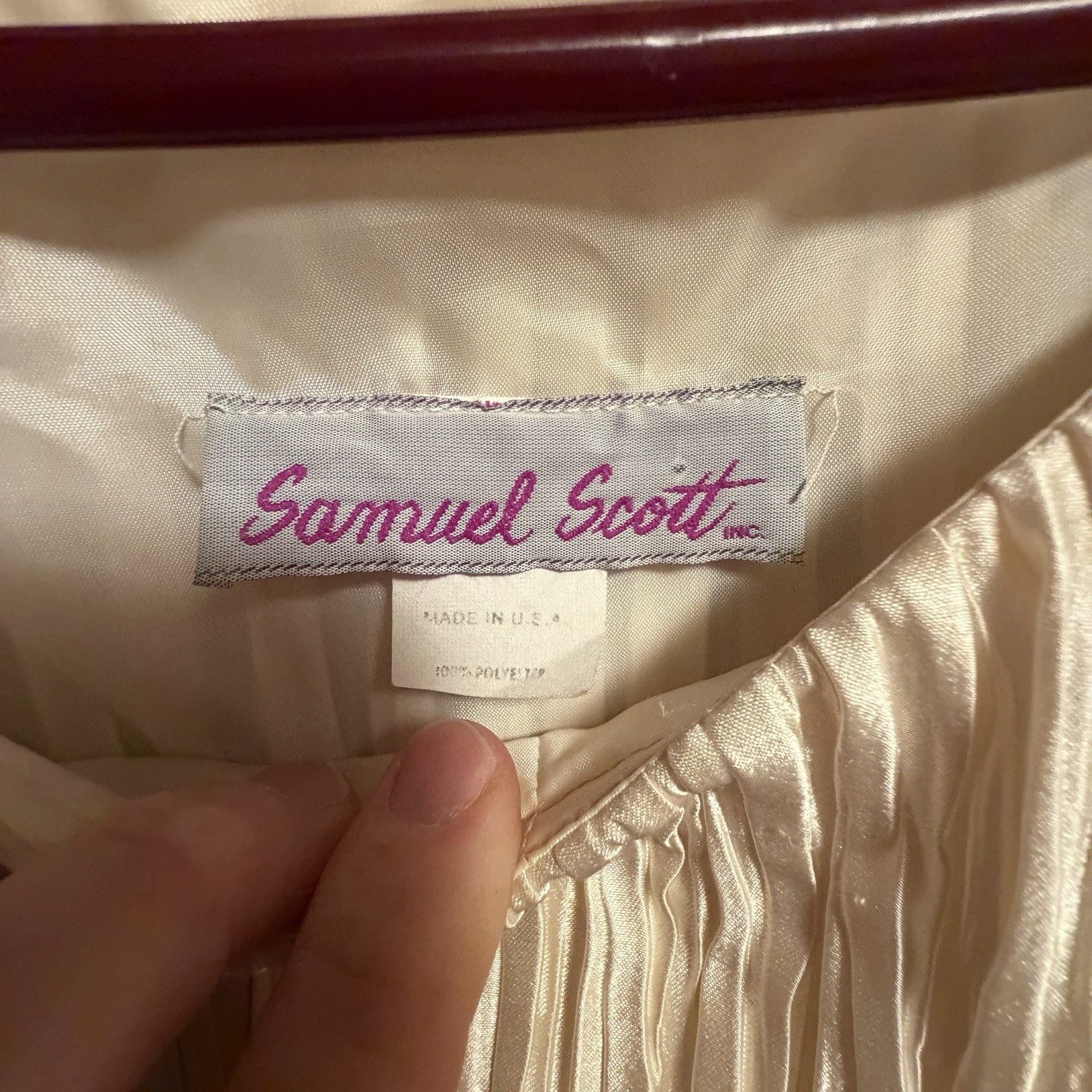 Samuel Scott Pleated Vintage Long Sleeve Dress Ivory Polyester Size 8