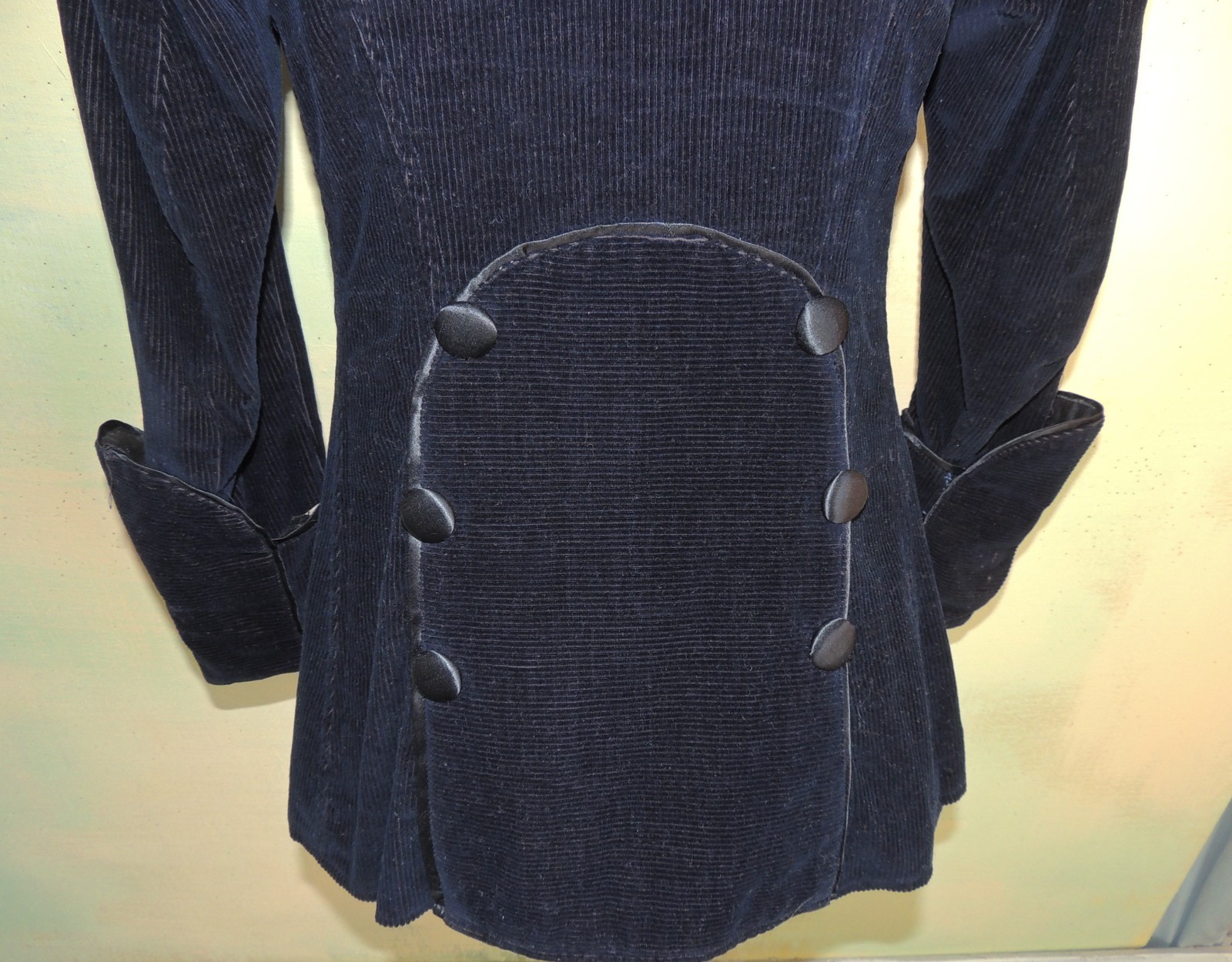 S Vintage 1910s Edwardian Walking Jacket Black Corduroy Silk Steampunk Rockstar