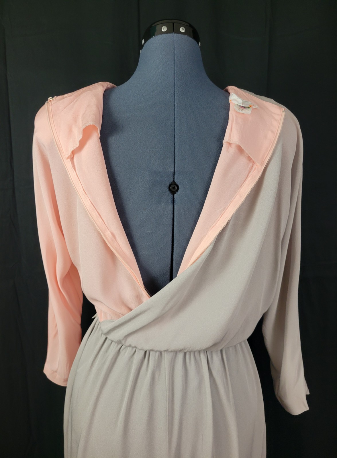 Vintage David Warren Peachy Pink & Grey Blouson Dress w Layered Top Size 10