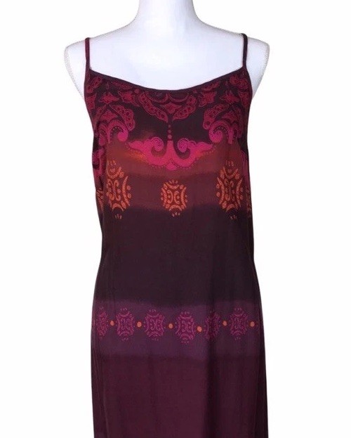 Vintage Boho Hippie Maxi Dress Spaghetti Strap Burgundy Red Sz S/M Jewel Tone