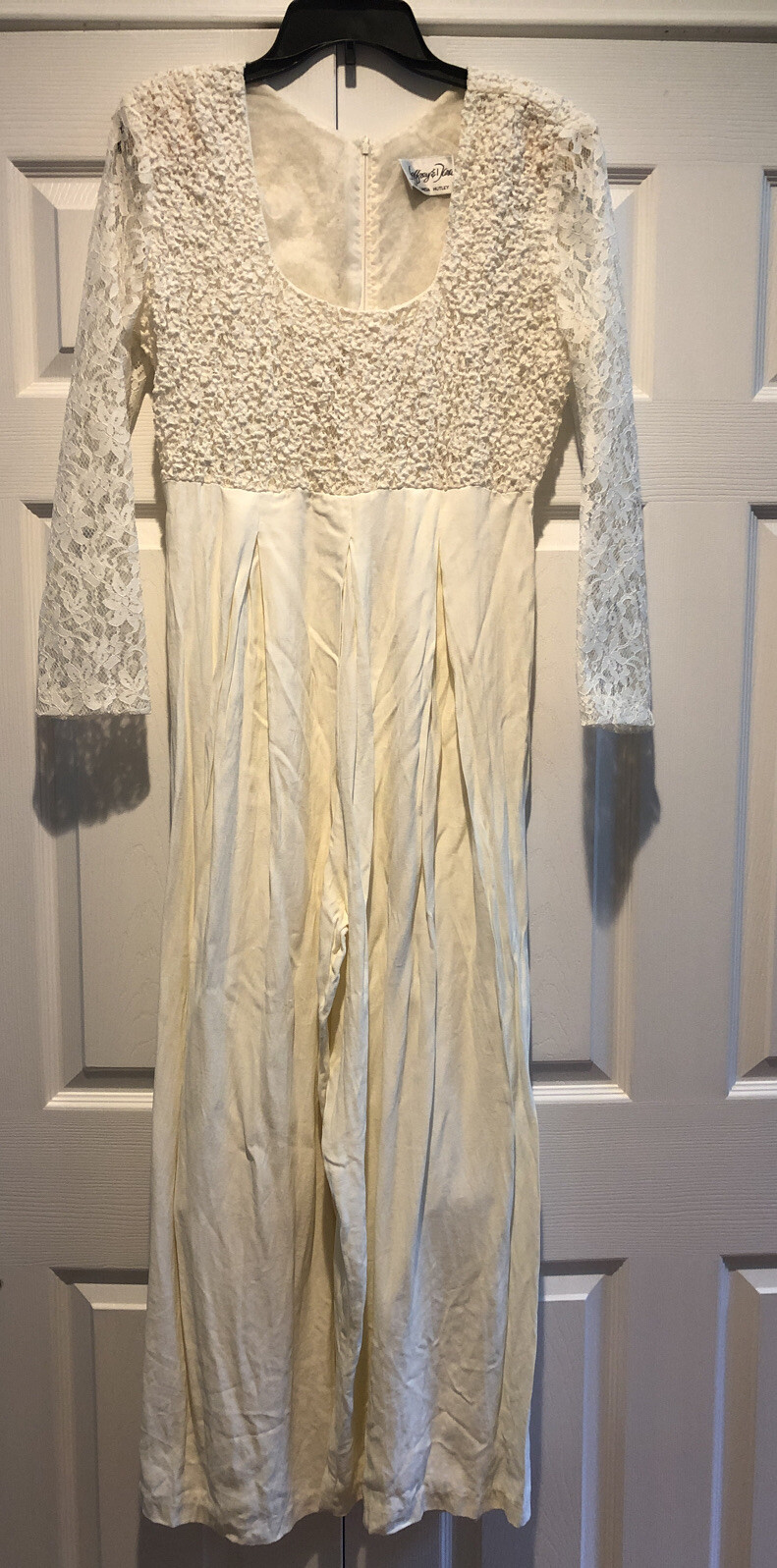 Vintage JEFFREY & DARA by Linda Hutley JUMPSUIT Ivory Lace Top Wide Leg