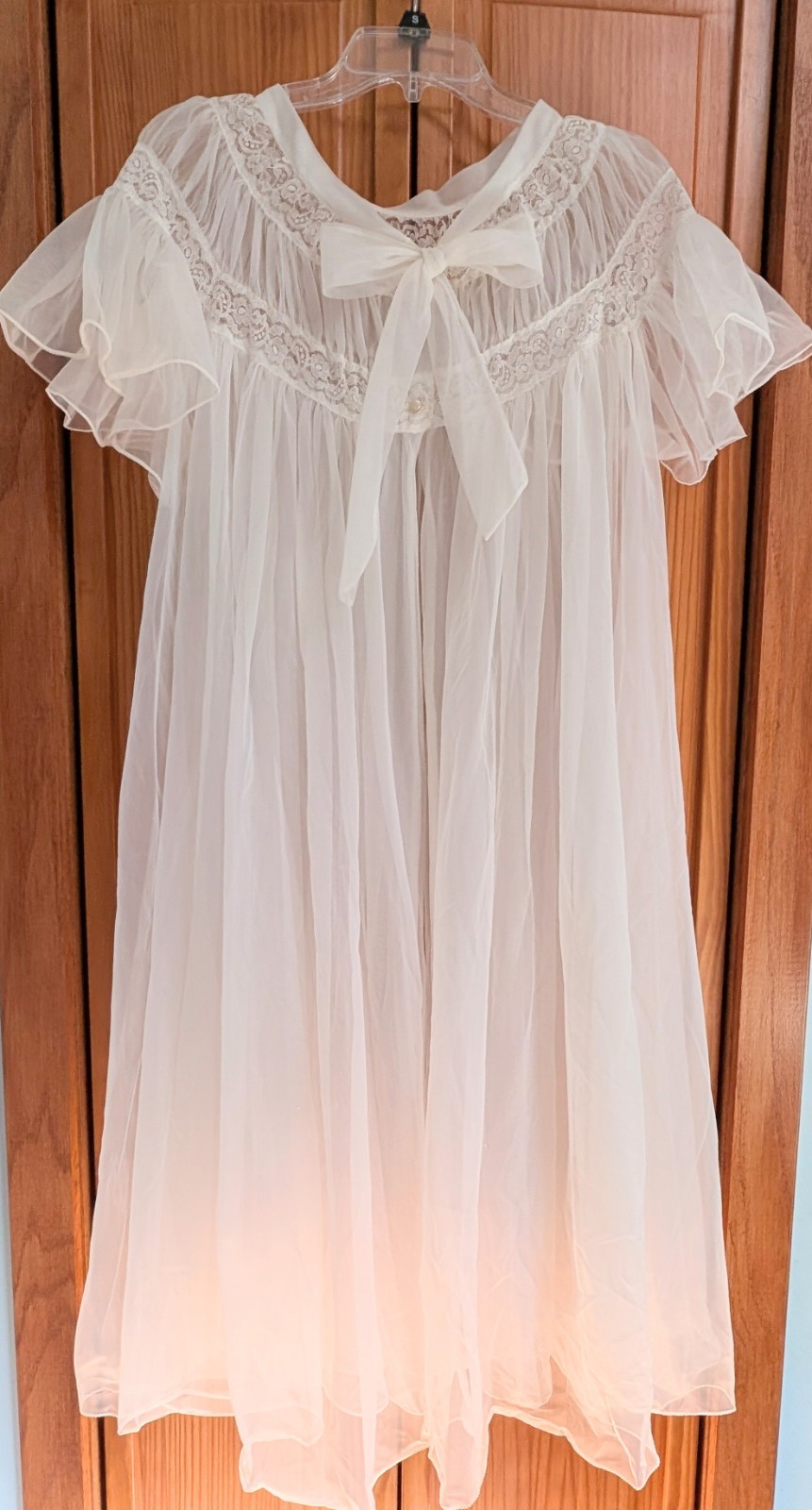 Vtg Virginia Wallace Peignoir 60&rsquo;s Robe Ivory Lace Chiffon Old Hollywood Glam 32