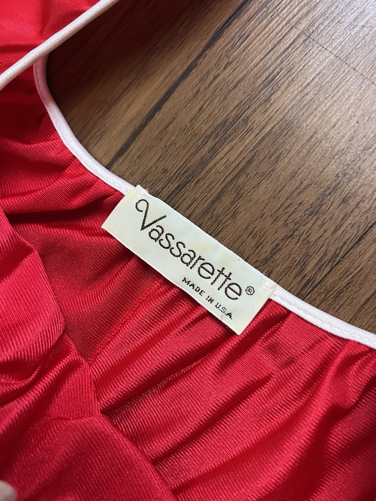 Vintage Vassarette Nightgown Medium Red Maxi Lace Off Shoulder Bow Dress 70s