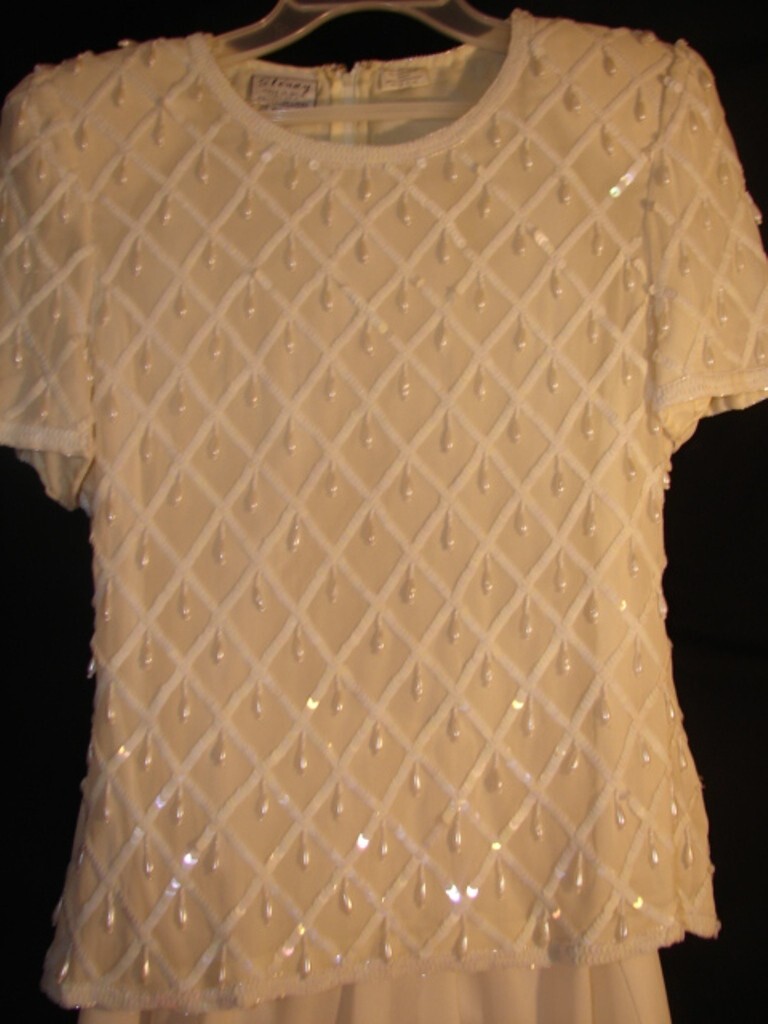 Vintage Stenay Beaded Off White Top made of 100% Silk Size PS with Small Skirt