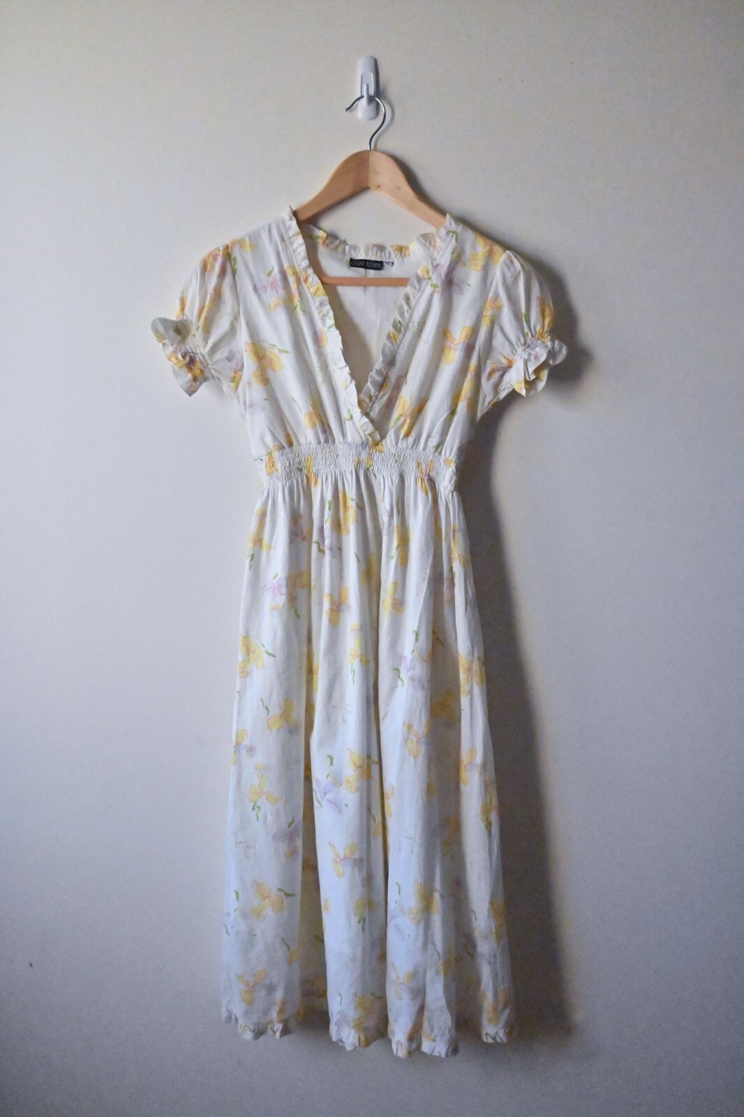 Leluxe Heirloom 1930&rsquo;s Vintage Smocked Daffodil Print Voile Dress XS