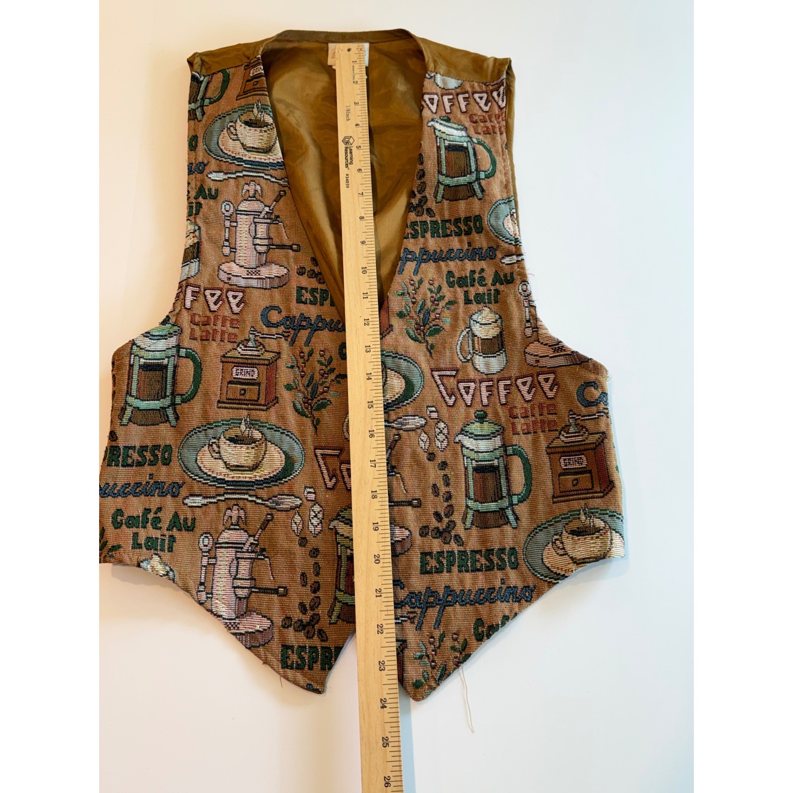 Vintage Backroad Blues Coffee Tapestry Vest Brown Espresso French Press 90s USA