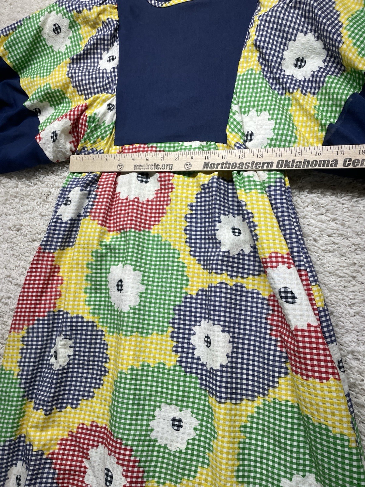 Vintage 1970s Patchwork Floral Gingham Maxi Dress Women’s 13 See Measurements EC