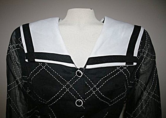 1960s Vintage Black & White Print Shirtwaist Dress w/ Wide Collar Sz 10