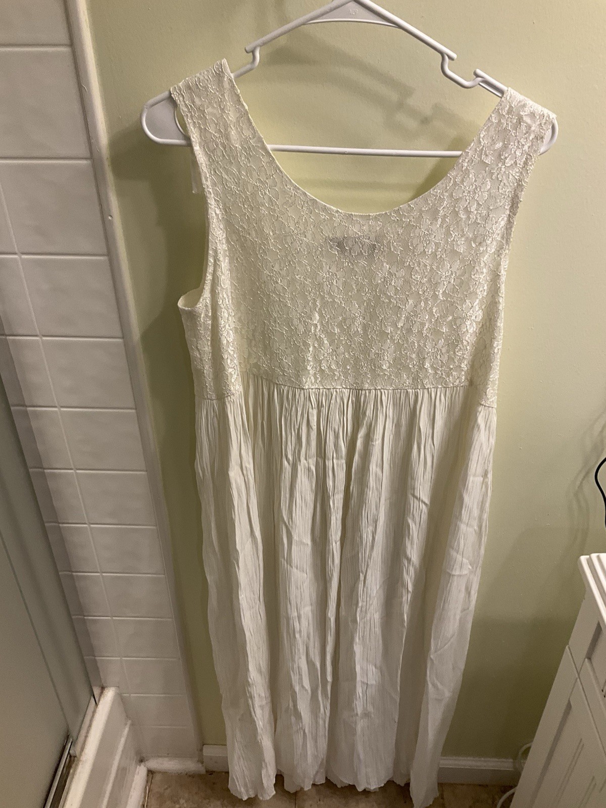Vintage SL fashions ivory sleeveless maxi dress 12 lace floral bodice whimsy