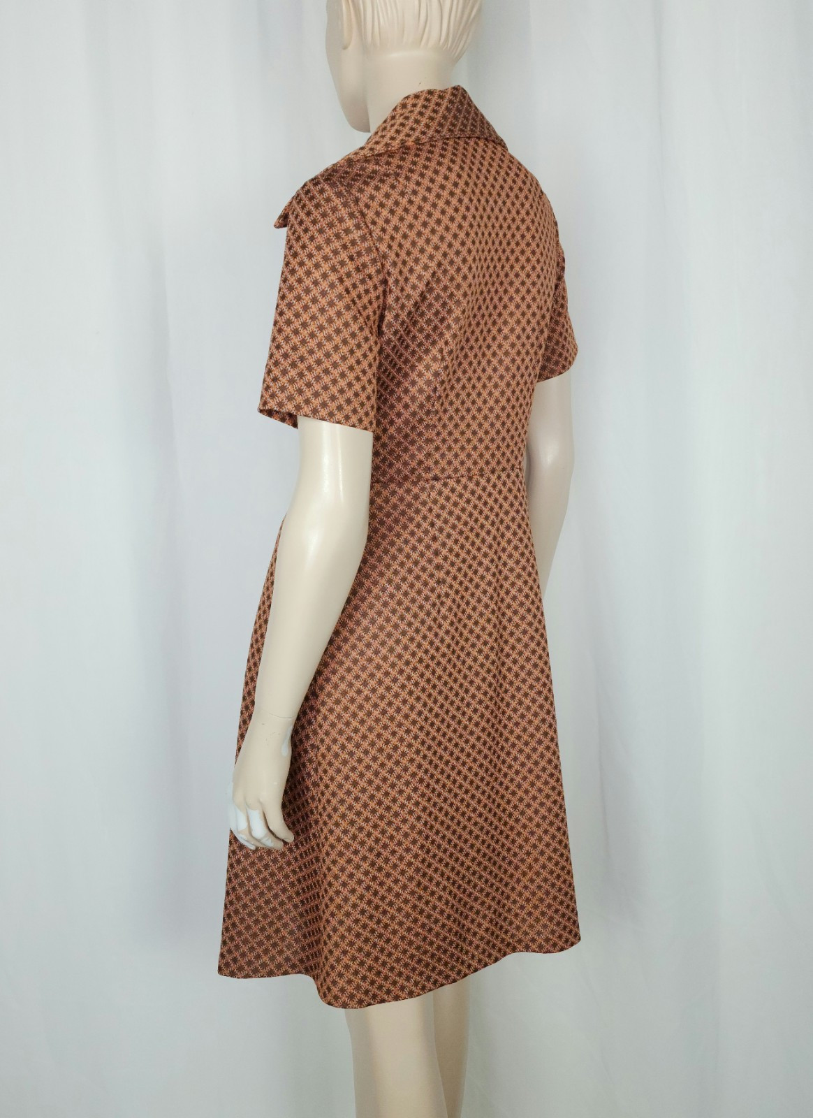 Vtg 70s shirt day dress brown copper M
