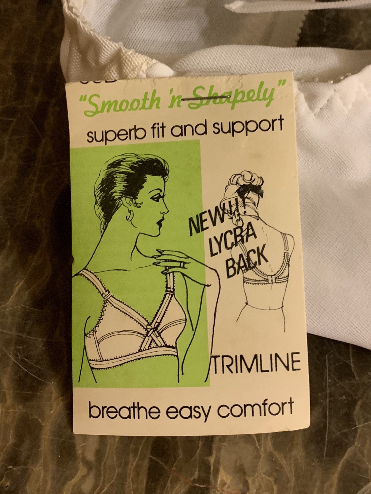 Vintage Bra Spandex Support Smooth Nylon Lycra White Adjustable 1970s NEW 34D