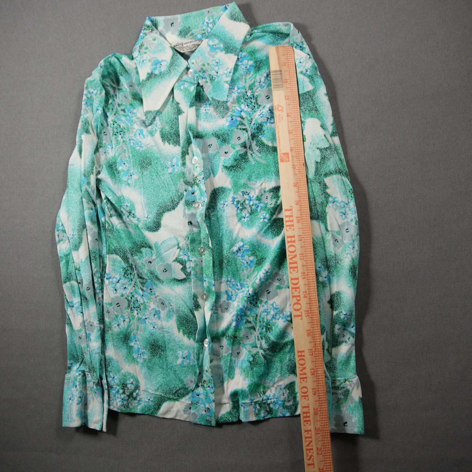 70s Kmart Vintage Floral Western Cowgirl Long Sleeve Blue Women Shirt XS