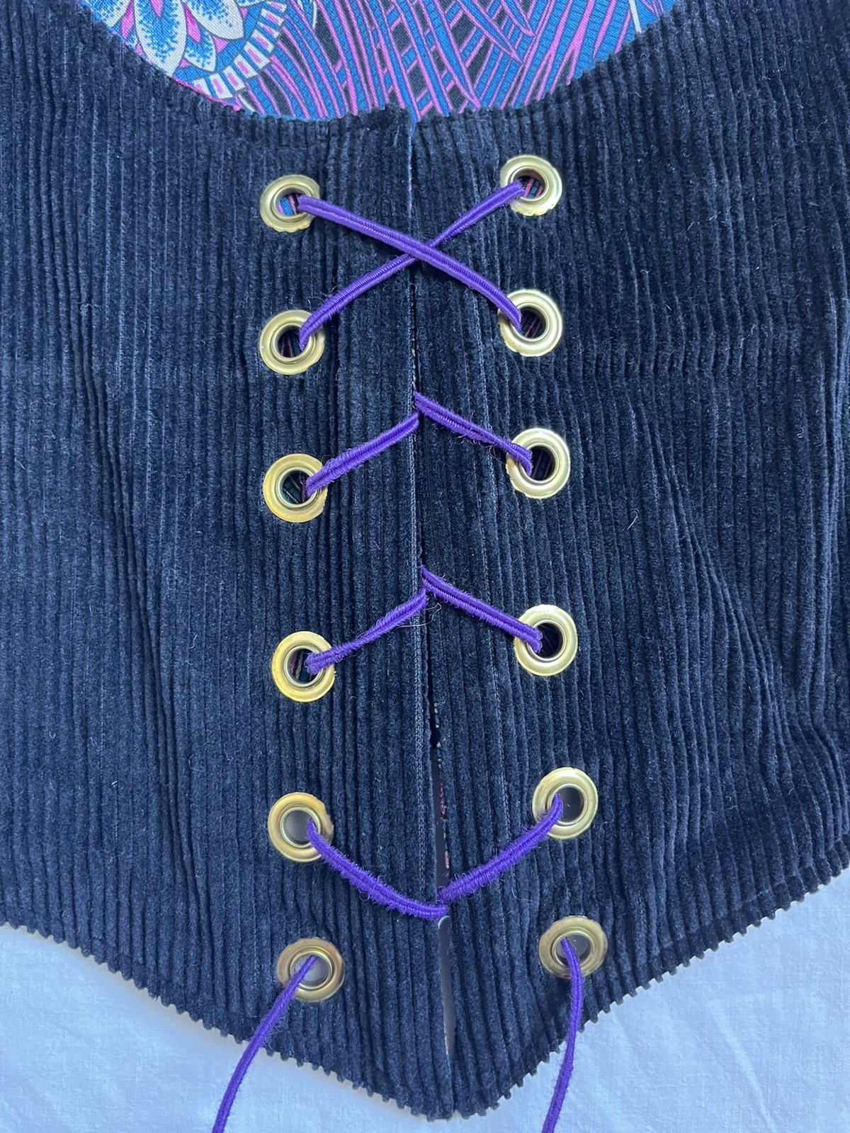 Vintage 70s Corset Vest Underbust Waistcoat Handmade Reversible Goth Festival S