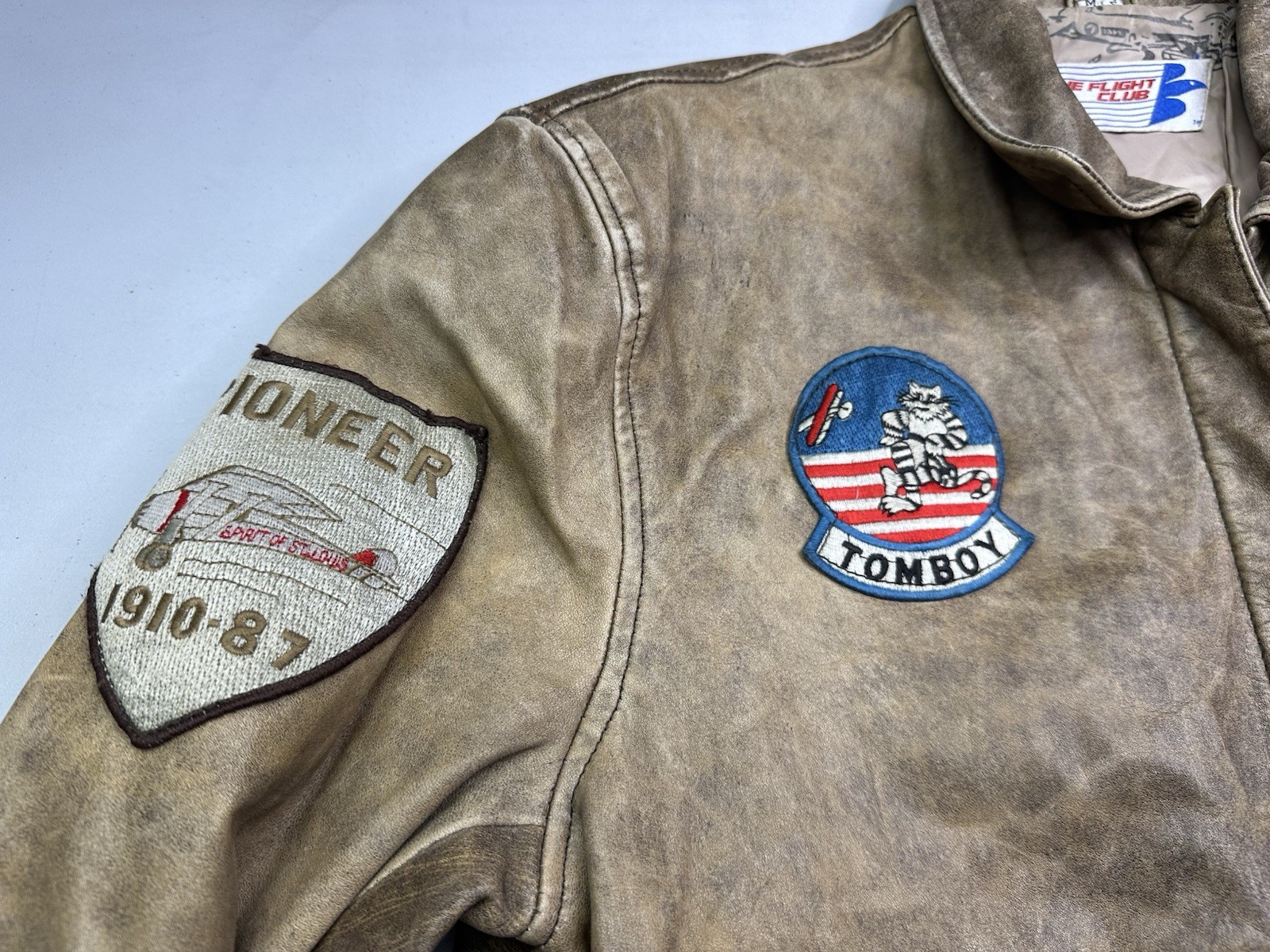 Brown Leather Bomber Jacket Unisex Size Medium By The Flight Club Made in Korea