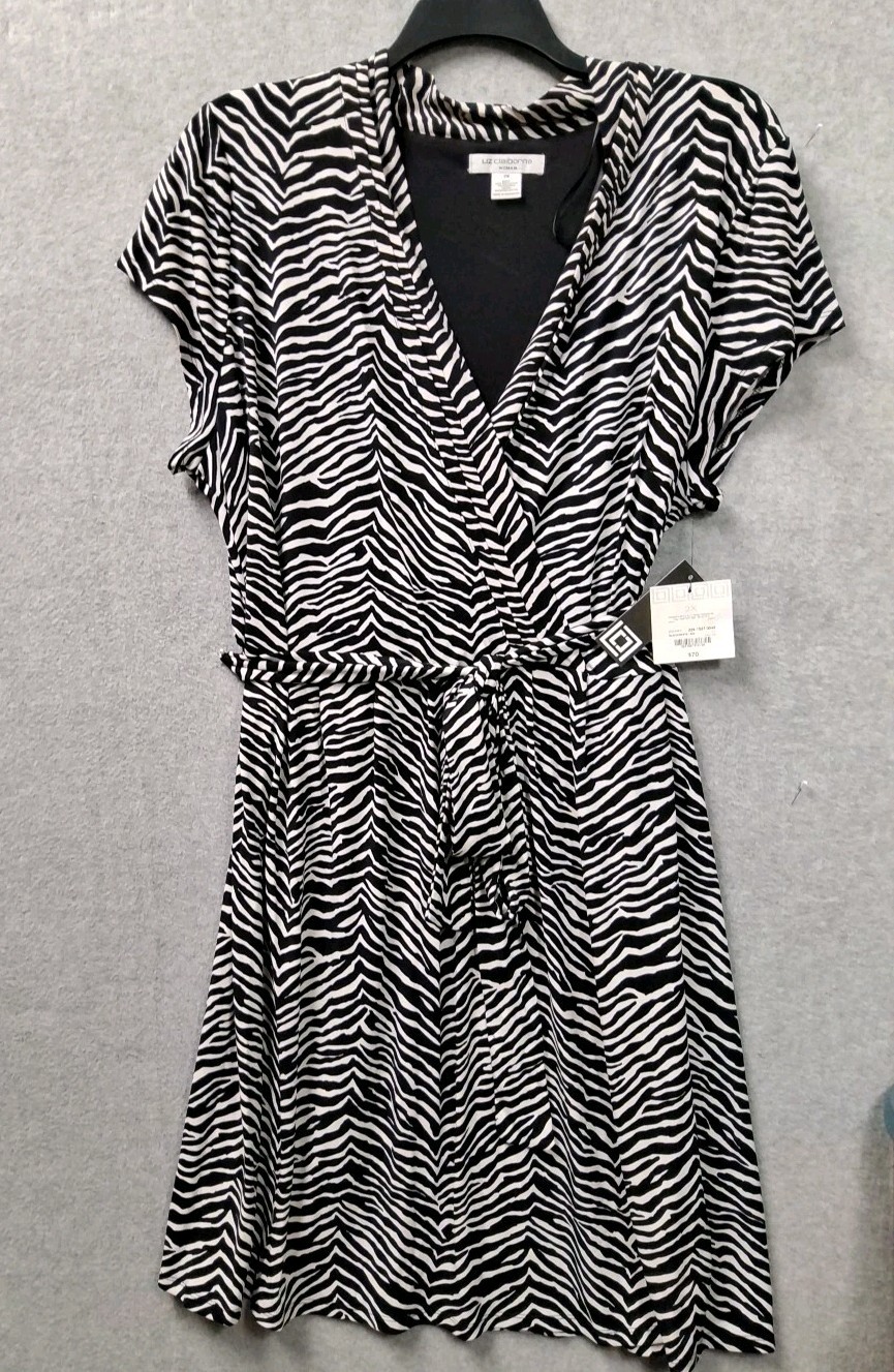 Retro Vintage Liz Claiborne Woman Animal Print Dress Zebra Striped sz 2x MSRP$70