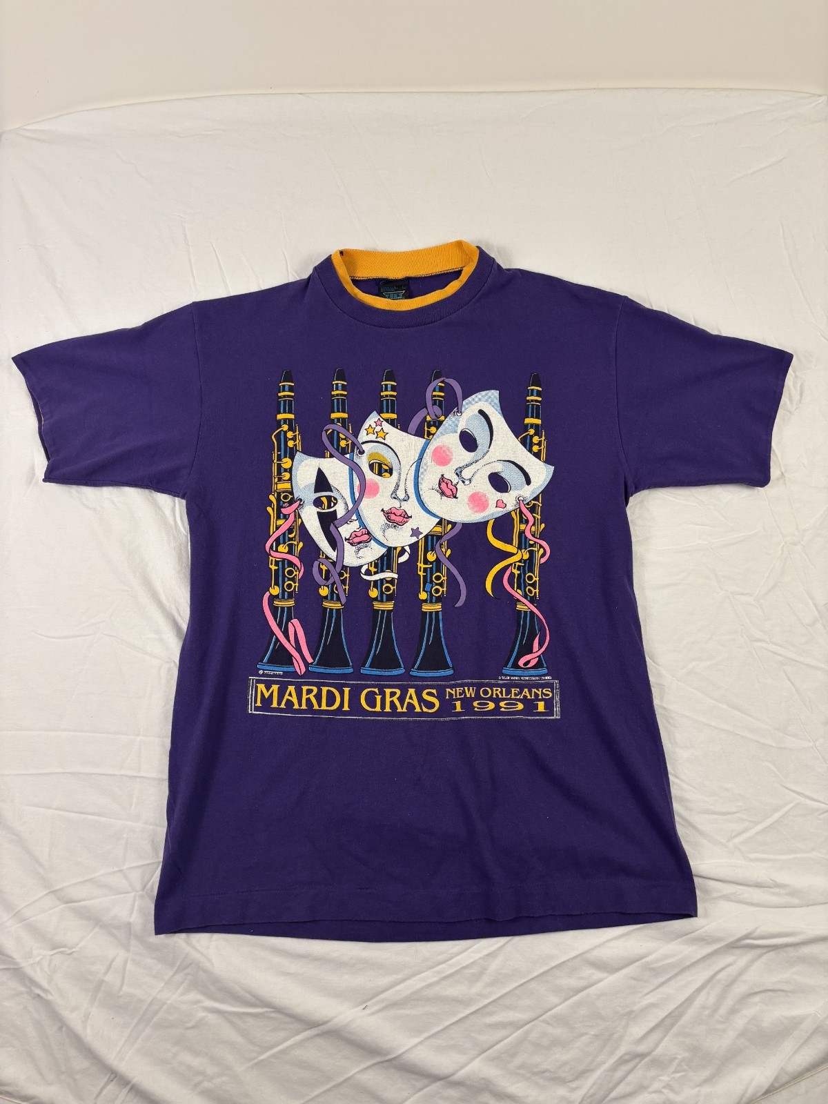 Vintage Mardi Gras New Orleans 1991 Ringer Tee Shirt Size L (see pictures)