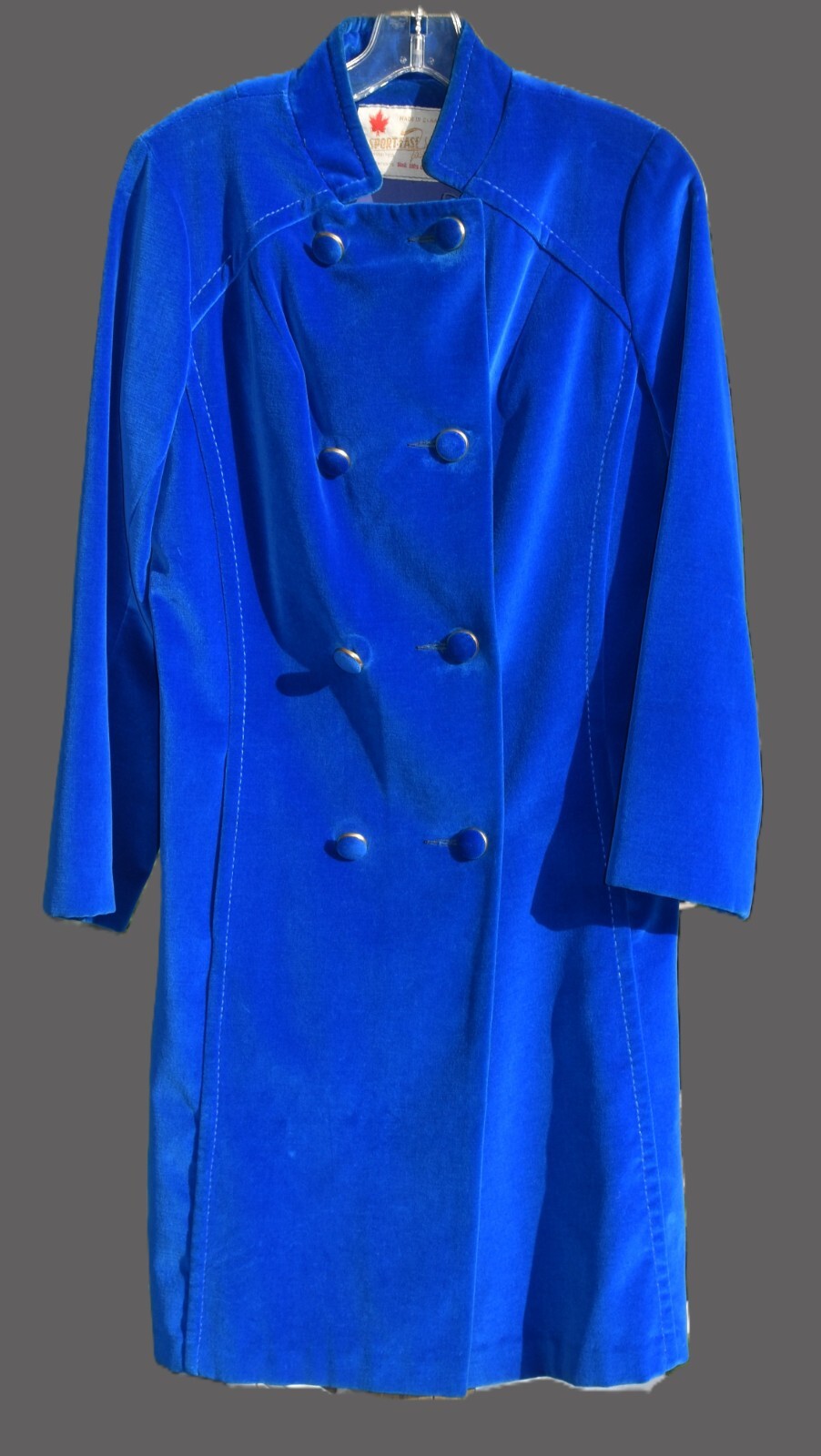 Vtg 1950/60s SportEase 100% Cotton Blue Velvet Long Coat Button Up Canada Sz S/M
