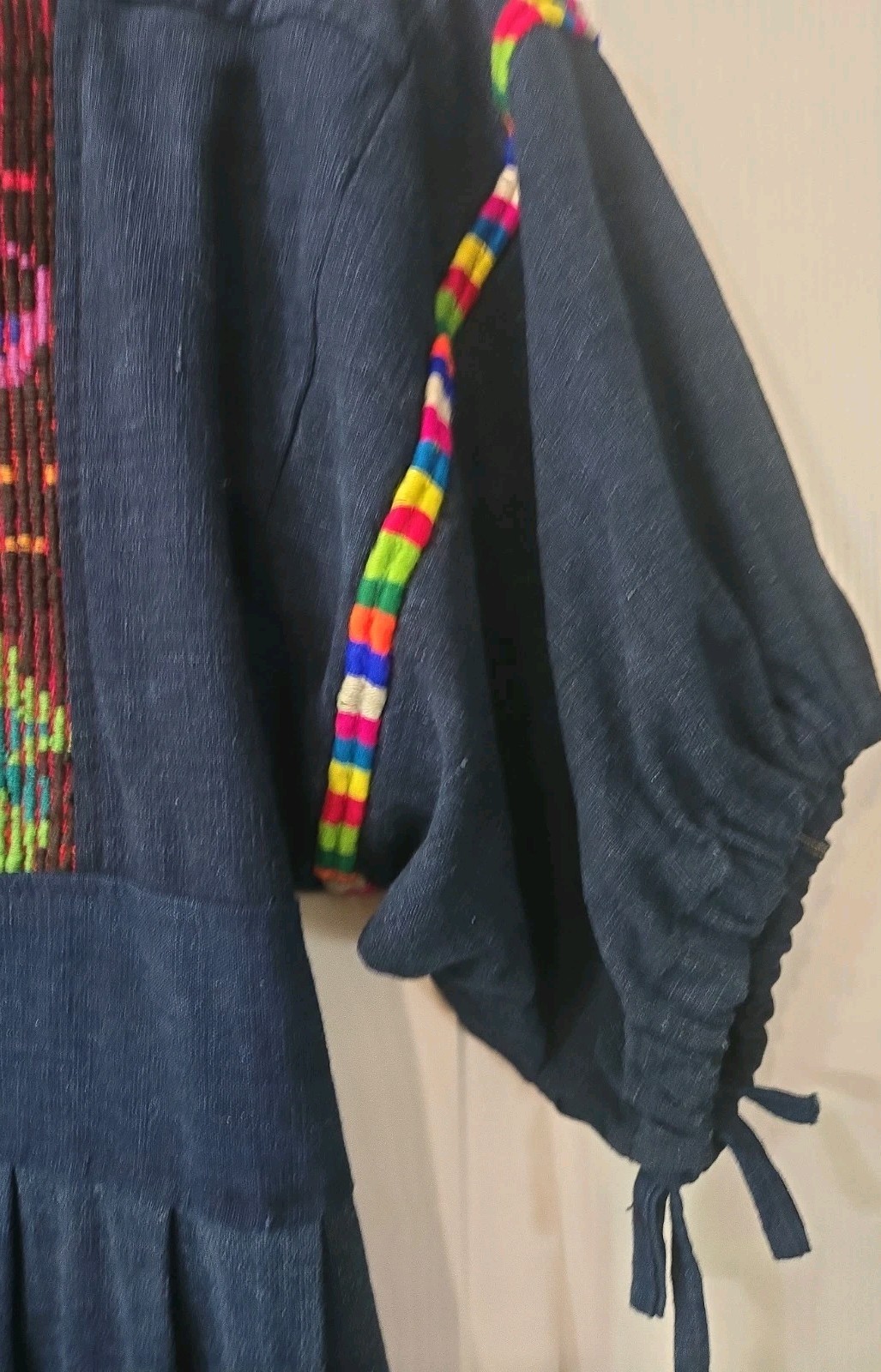 VTG 70s Handwoven Guatemalan Huipil Maxi Dress Embroidered Folk Textile Sz S