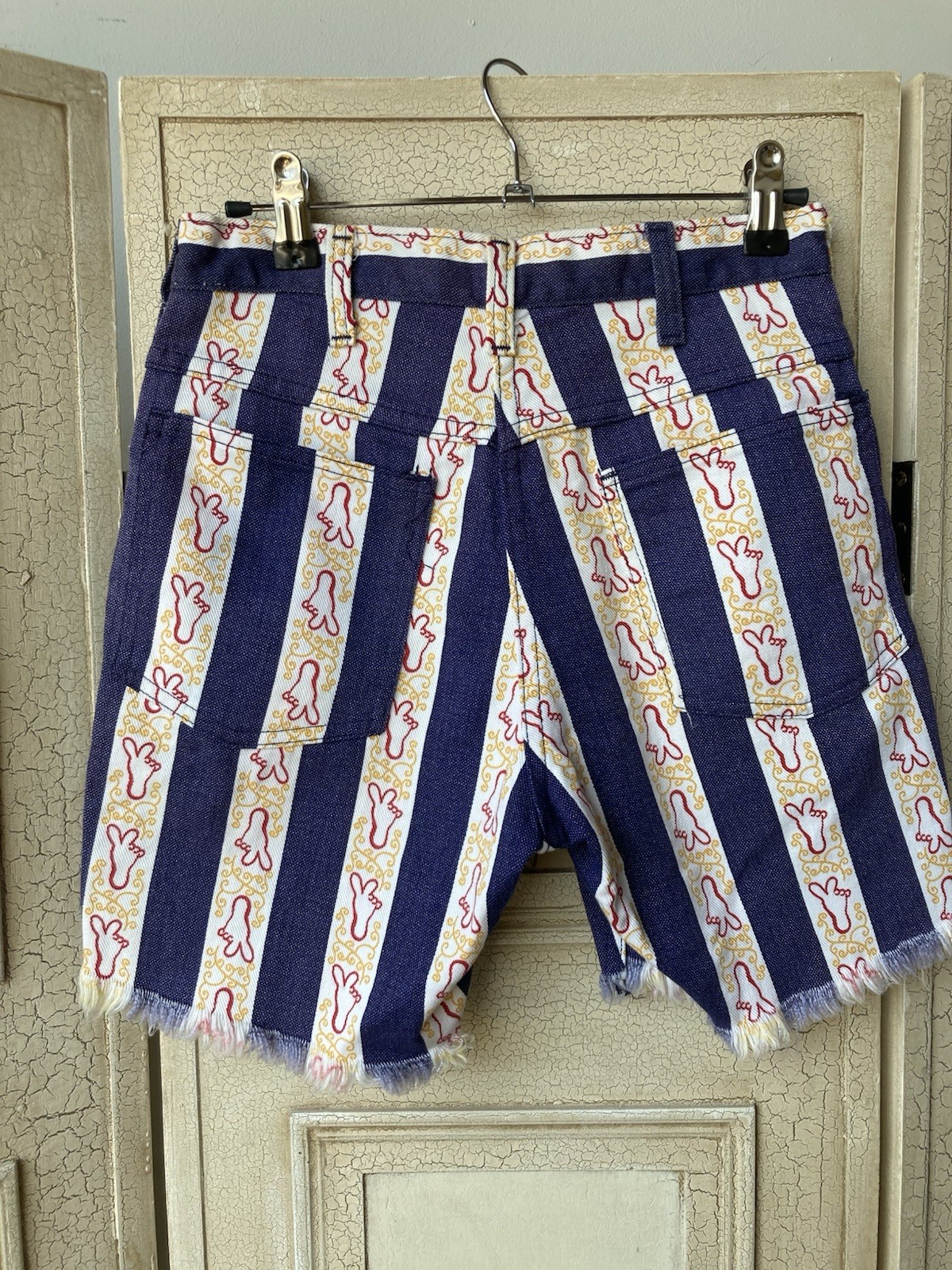 Crazy 1970s High Waisted Shorts with Peace Sign Feet, Waist 26in