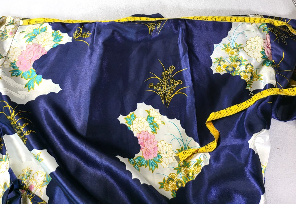 VTG Silver Dragon De Oriental Classic Blue Kimono Robe Geisha Womens XXL