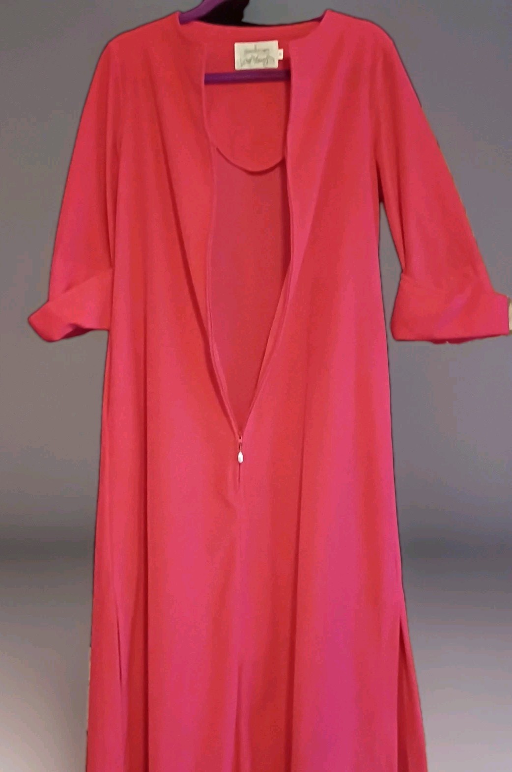 Vtg Elegant David Brown California LONG Red Soft House Dress Gown Robe Petite S