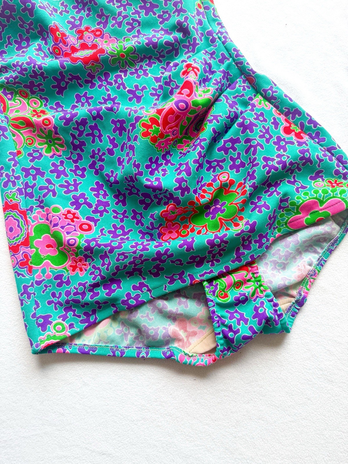 1960s Perfect Fit By Roxanne Size 18 B Cup Swim Suit Zipper Psychedelic Floral