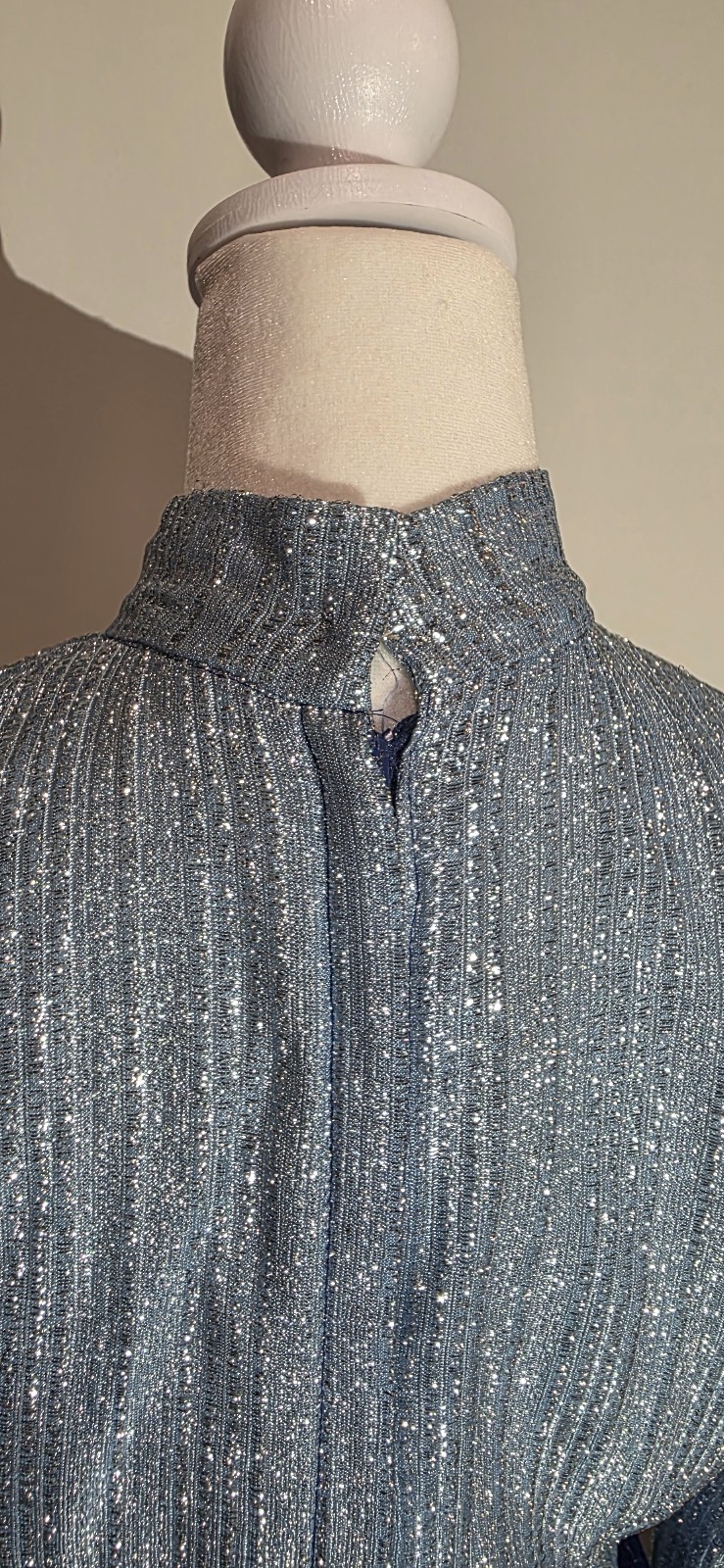 Vintage 1970s House of Bianchi Gown Lurex Velour Blue Metallic XS/S VTG