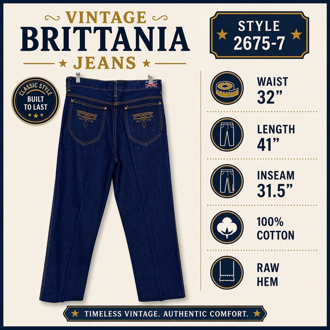 Vintage Brittania High Waisted Straight Leg Jeans Dark Wash Indigo Blue 70s 80s