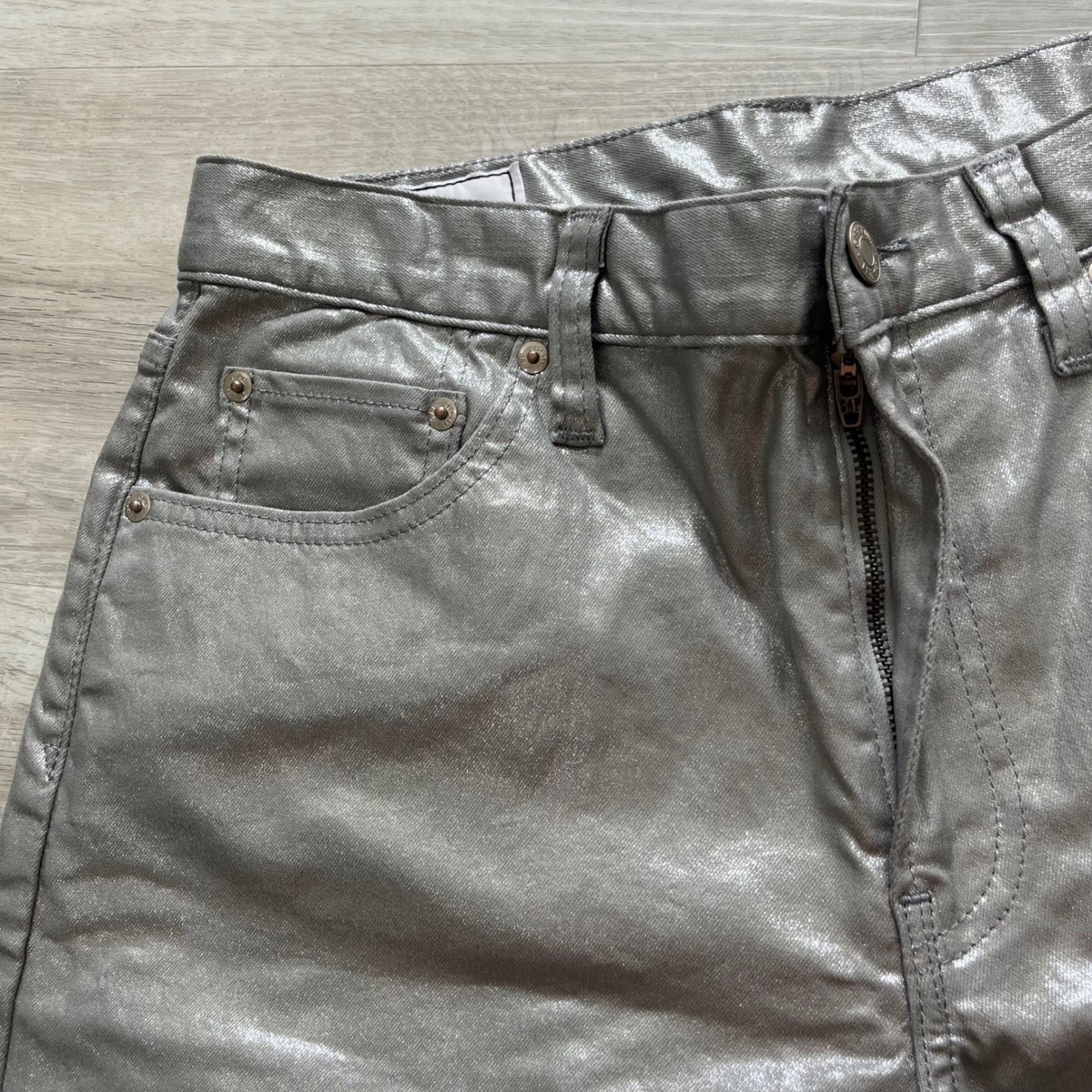 GAP High Rise Jorts Denim Shorts Silver Co NWT Sz 28 Y2K Metallic Retro Coastal