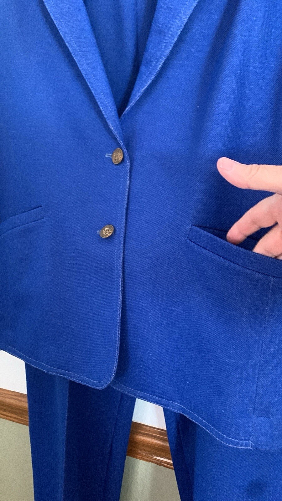 Vintage Graff California Blue Polyester Pleated Pull-on PantSuit Large