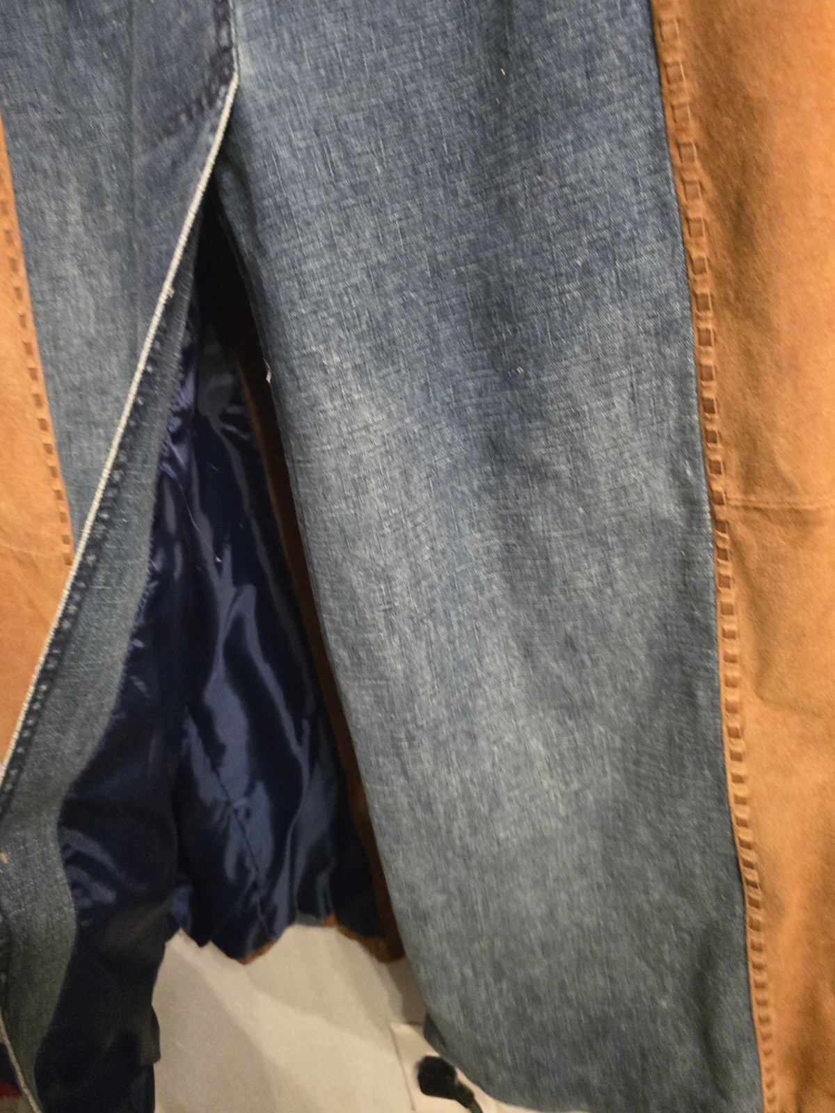 Vintage Cripple Creek Western Leather Denim Duster Long Jacket Trench Coat