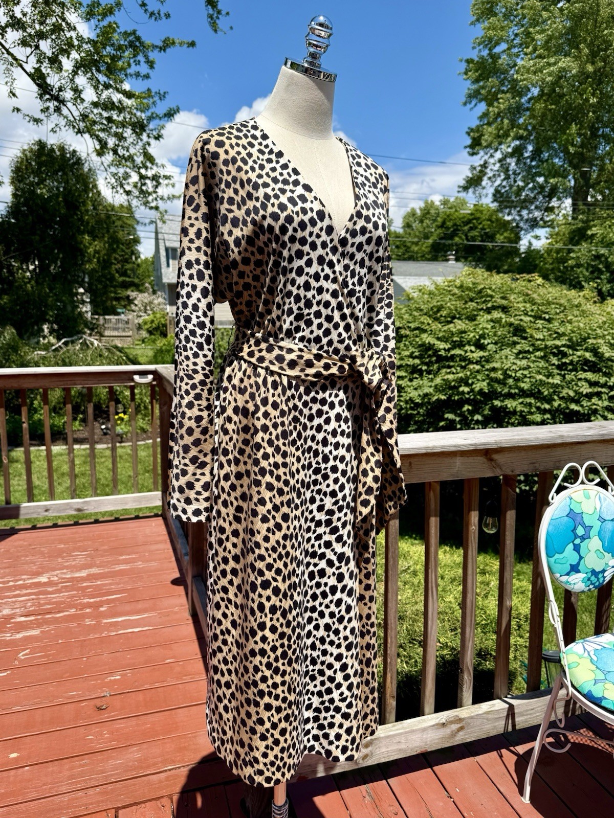 Vintage 70s Leopard Print Batwing Dress with Matching Belt