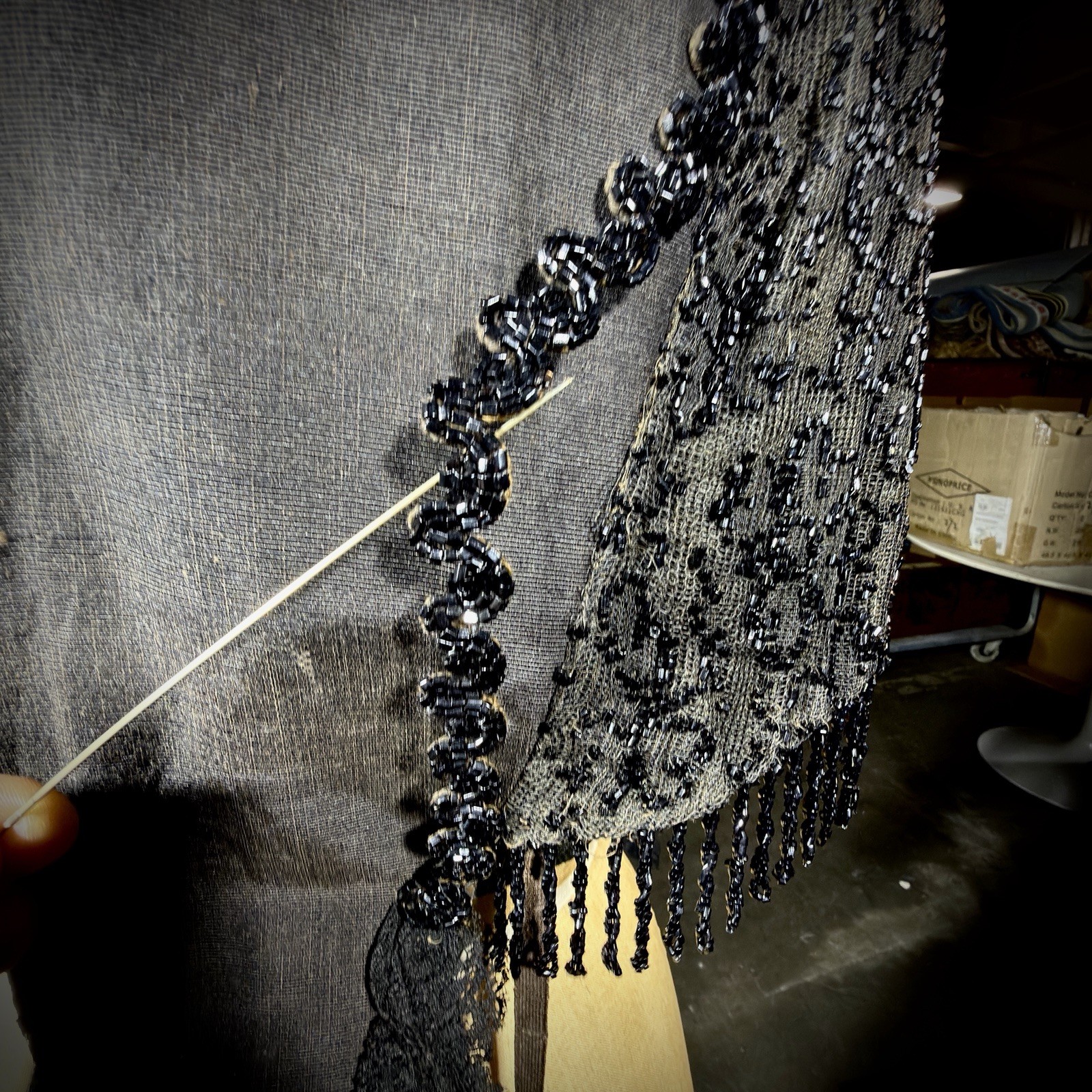 Antique Victorian Mourning Cape | 1880s Jet Beaded & Chantilly Lace Mantle
