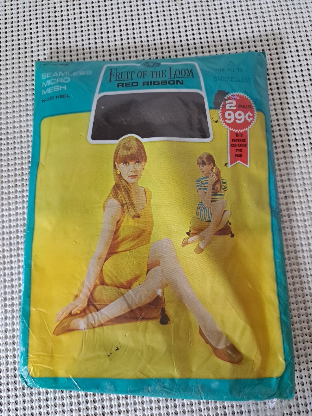 Vtg Fruit Of Loom Red Ribbon Stockings, Smokeglow Seamless Hoisery, 8.5-9 #420