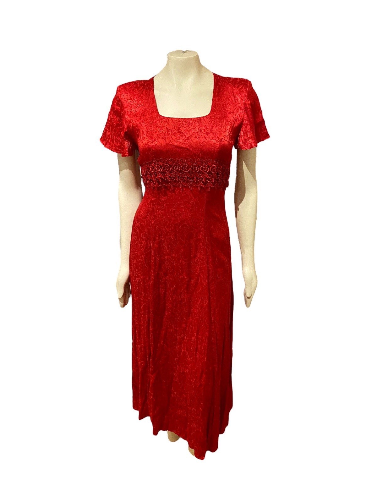 Vintage Red Satin 90’s Jody California Dress Lace Up Maxi Gown Satin Sz 5 Small