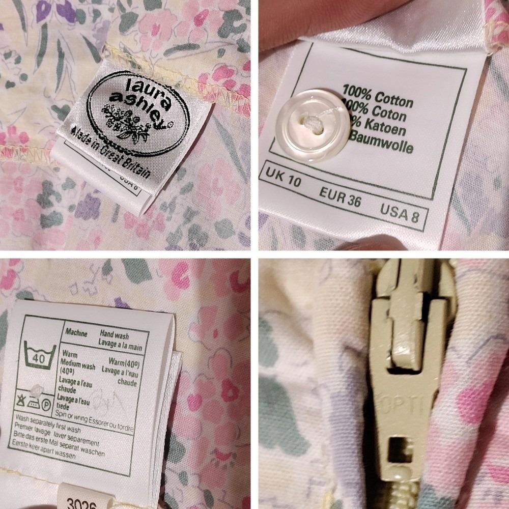 Vintage Laura Ashley Floral Cotton Dress Made in Great Britain Pink USA 8