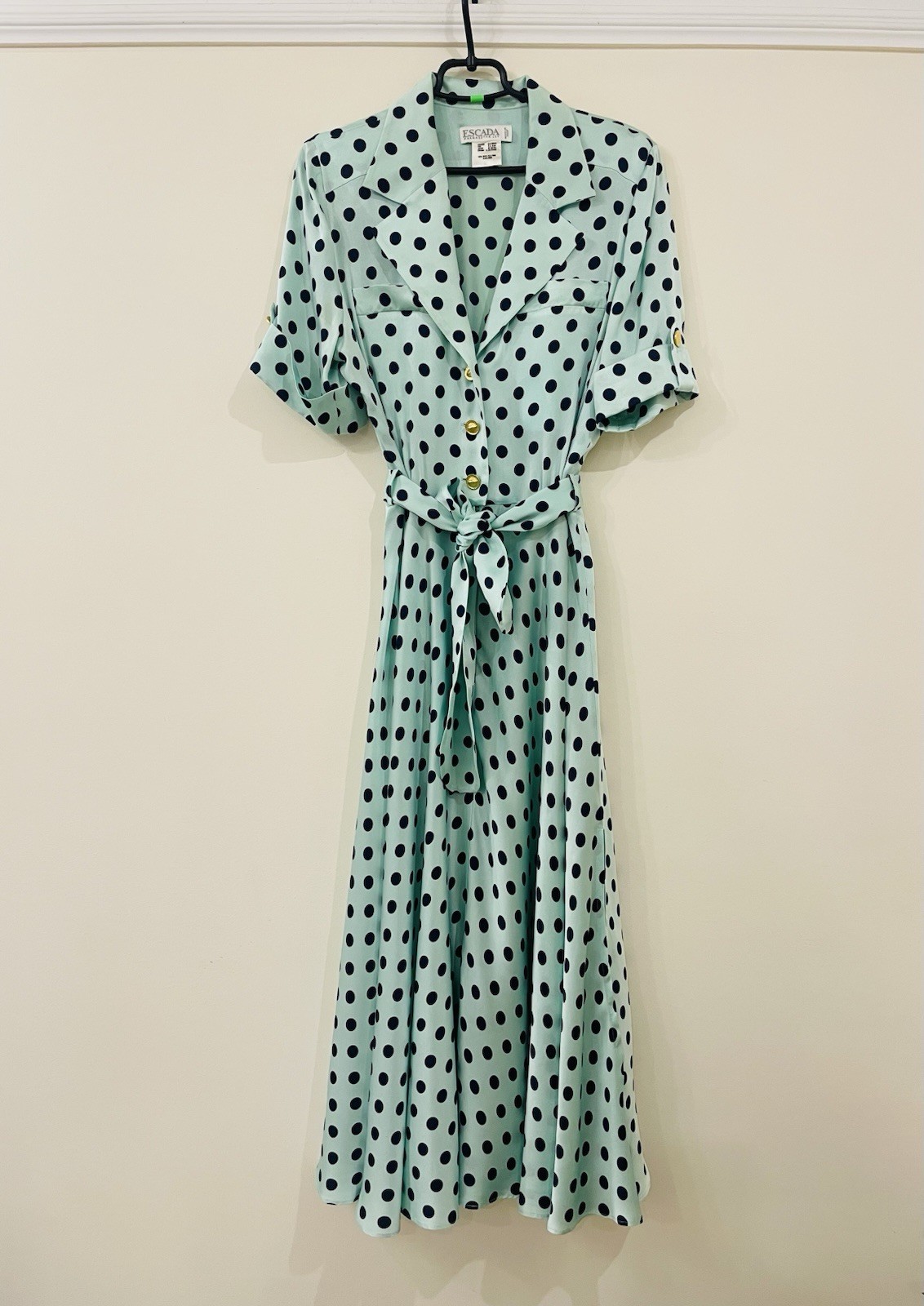 Vintage Escada by Margaretha Ley Silk Dress Polka Dot Pattern Made in Italy