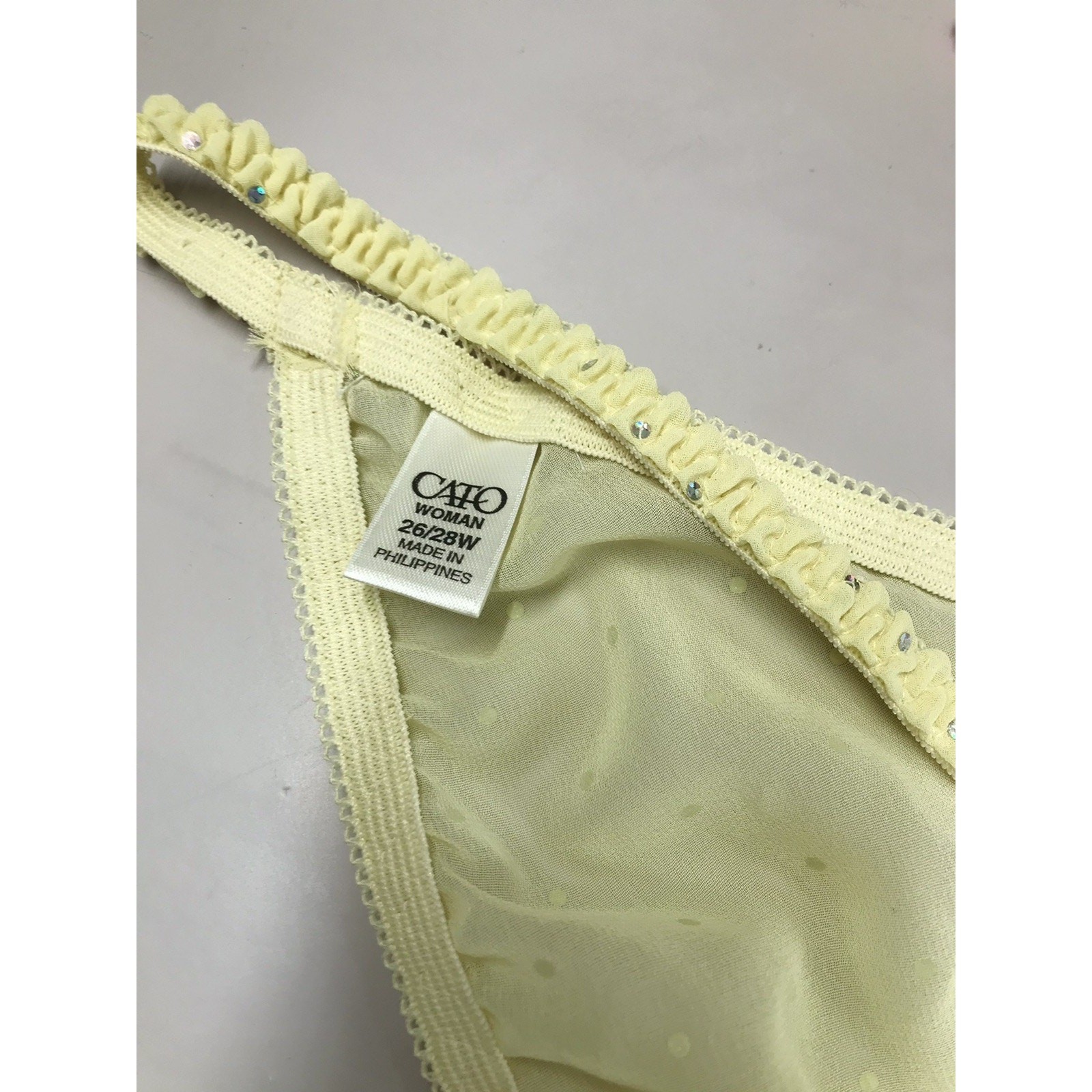 RARE Vintage CATO G String Thong Panties Sheer YELLOW Chiffon Plus Sz 26/28W
